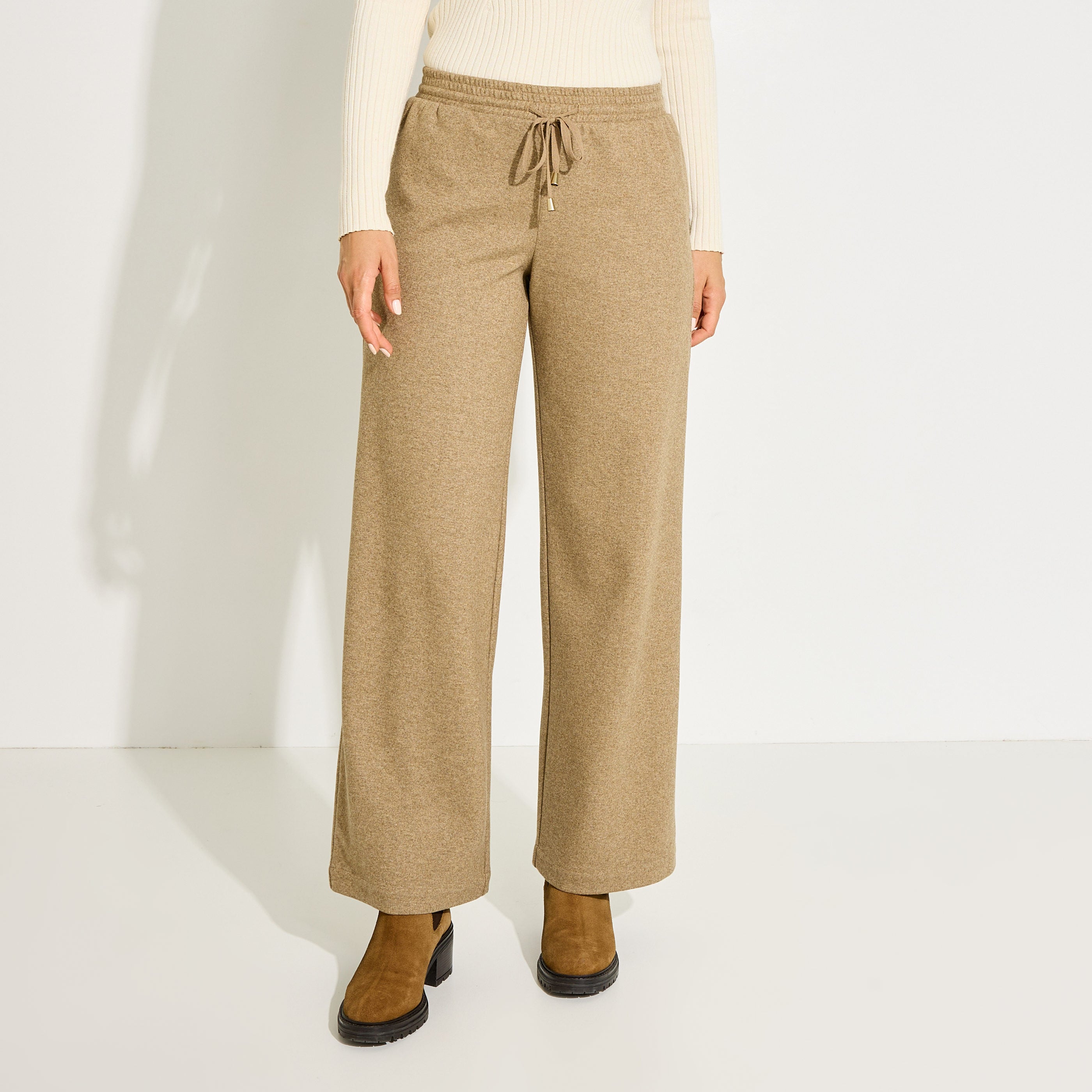 Pantalon droit ample chaud maille femme