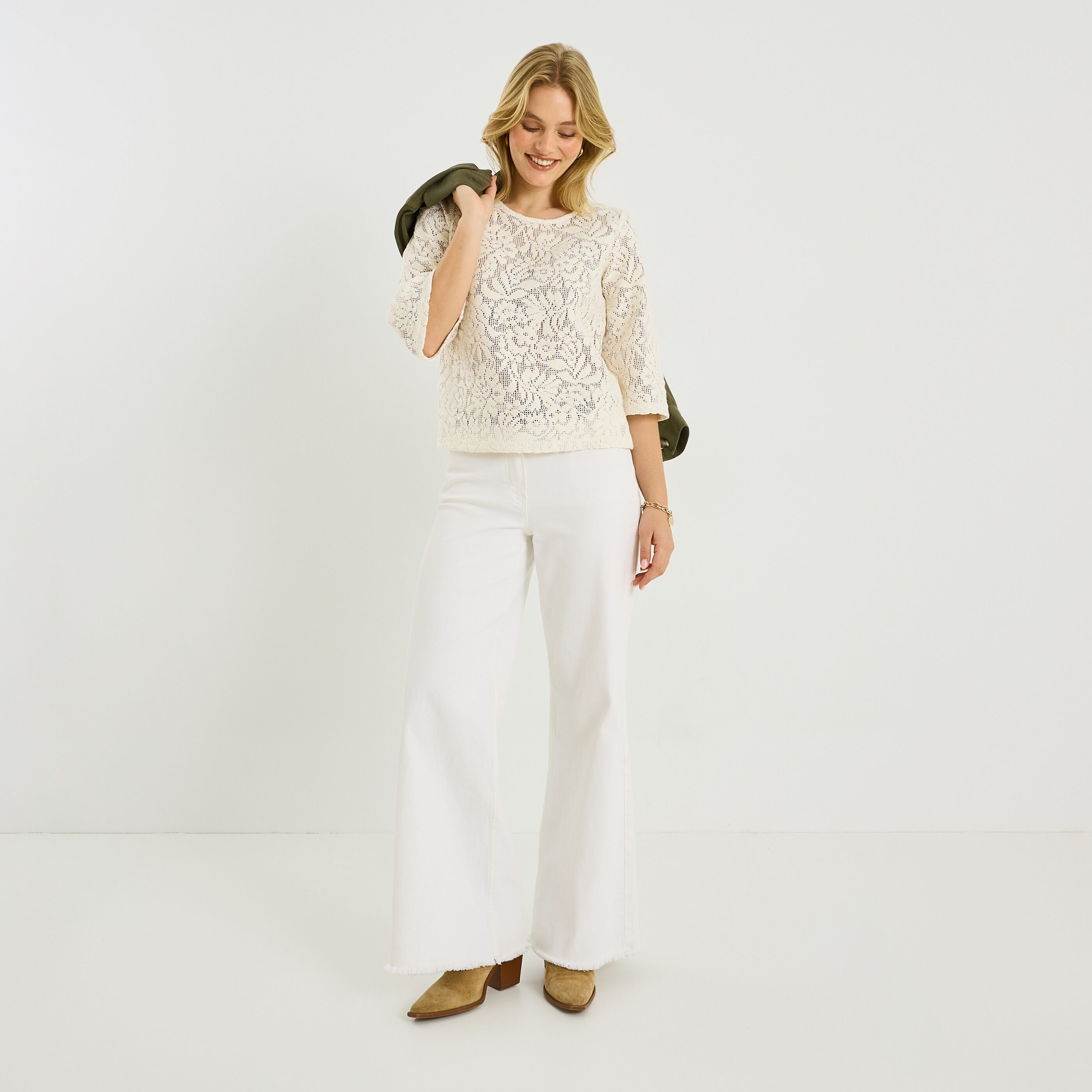 T-shirt d&eacute;tails ajour&eacute;s femme