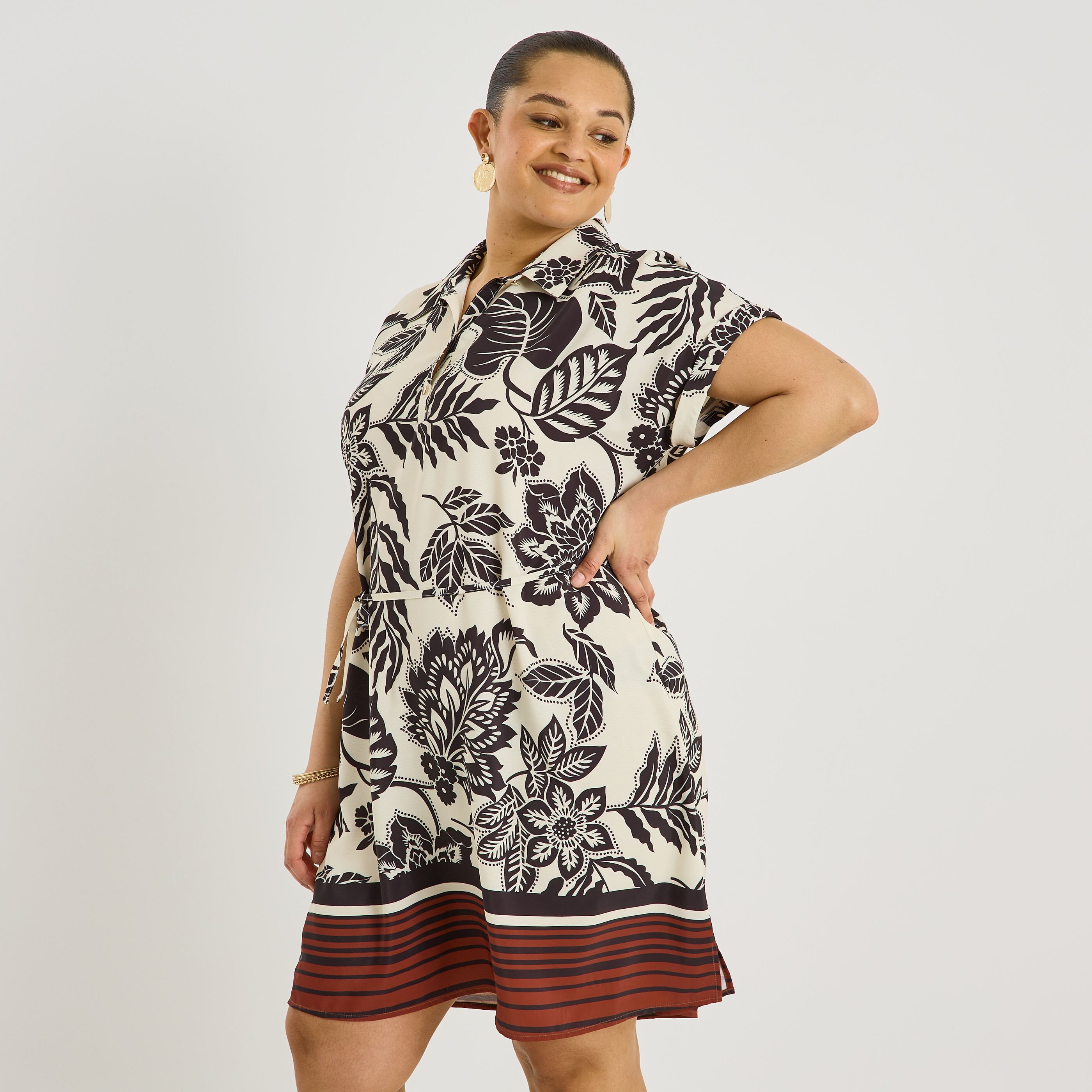 Robe courte fluide imprim&eacute; floral femme