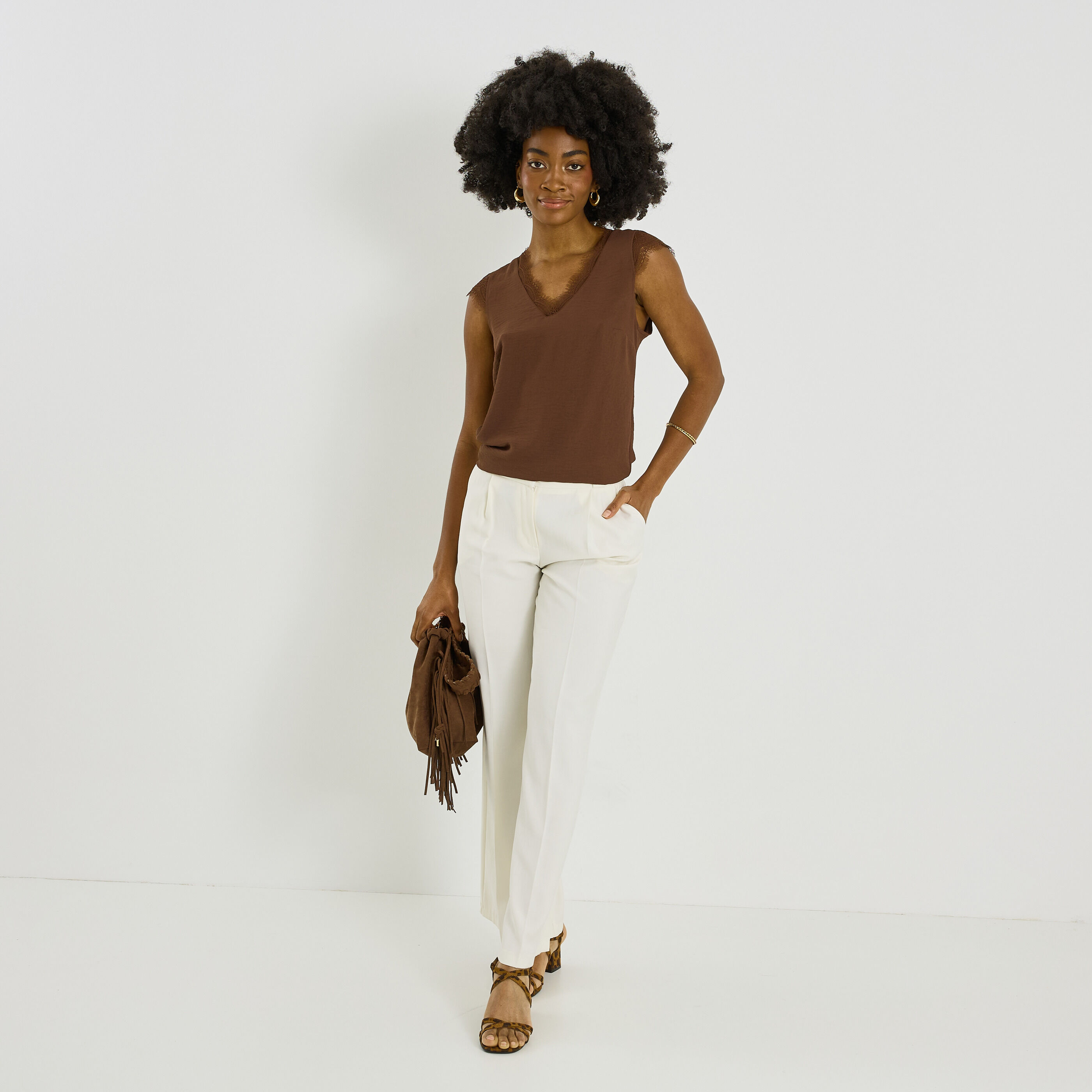 Blouse sans manches col V femme