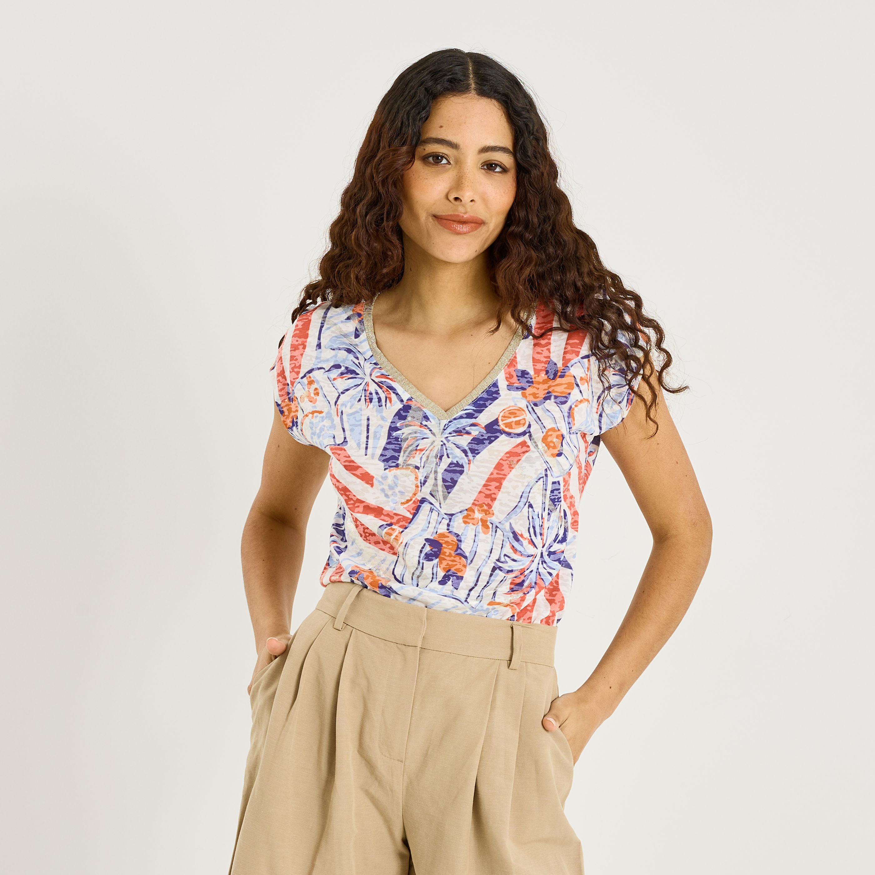 T-shirt imprim&eacute; palmiers femme