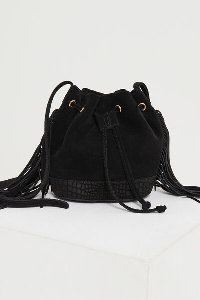 Sac forme seau en croûte de cuir femme
