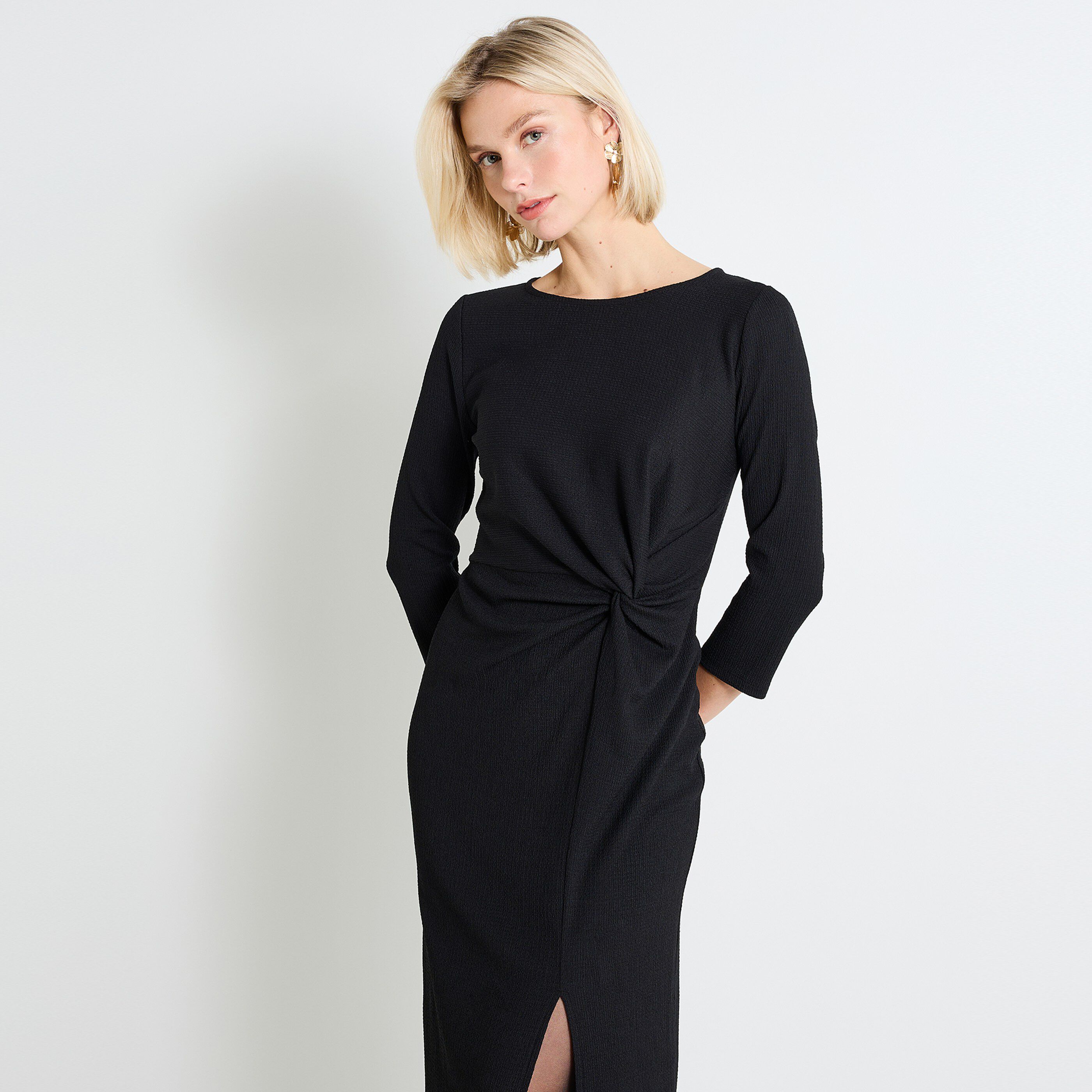 Robe longue drap&eacute;e femme