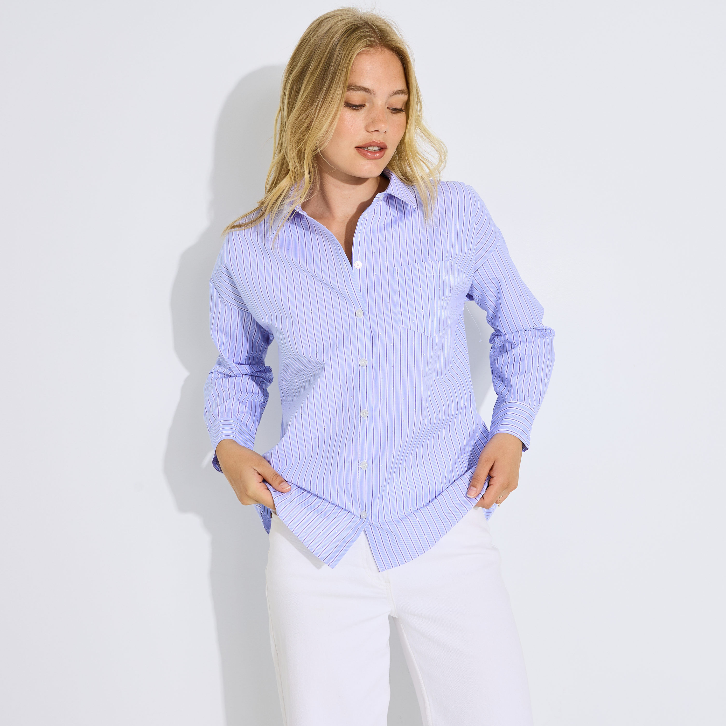 Chemise ray&eacute;e &agrave; strass femme