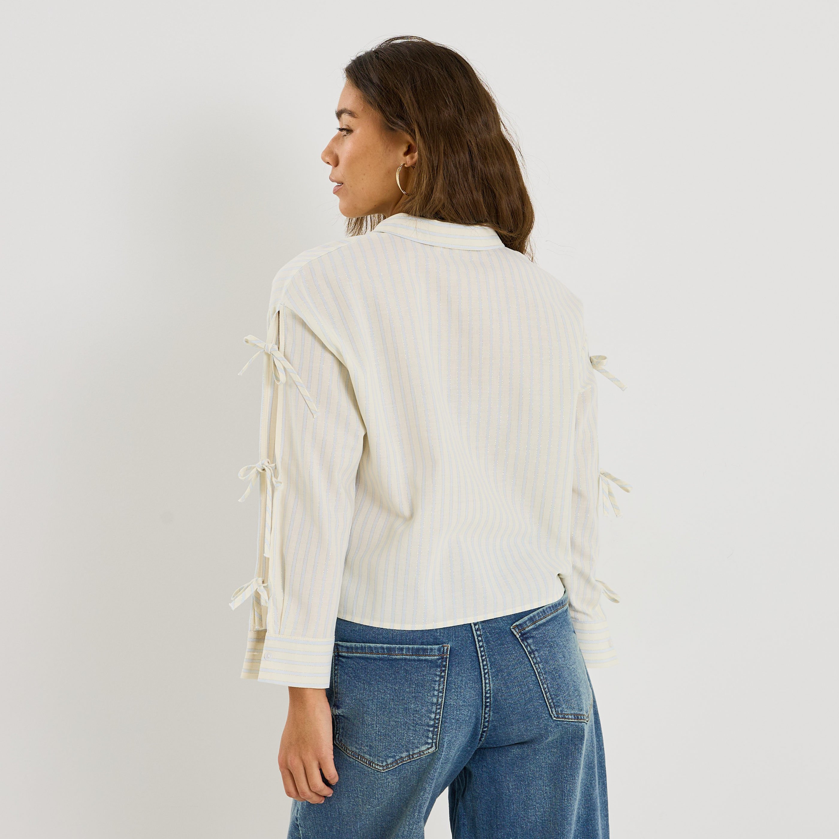 Chemise ray&eacute;e manches n&oelig;uds femme