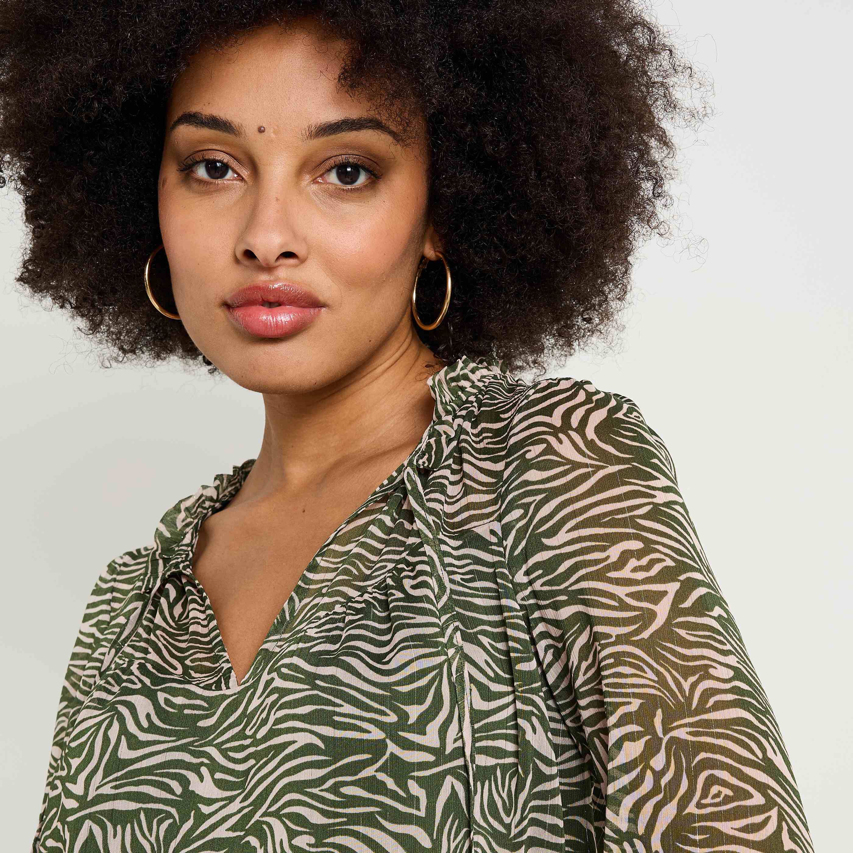 Blouse voile imprim&eacute;e femme