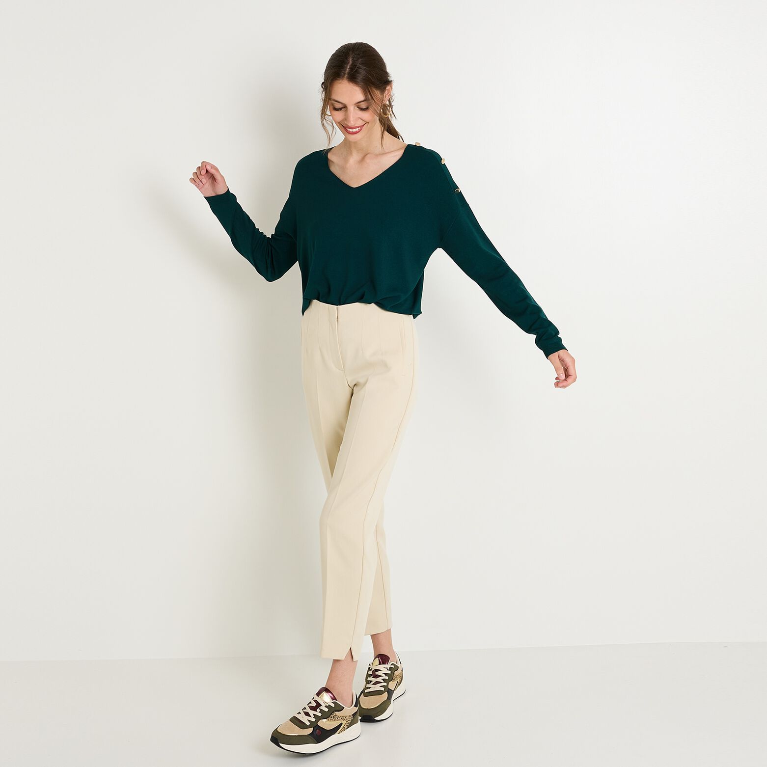 Pull col V femme
