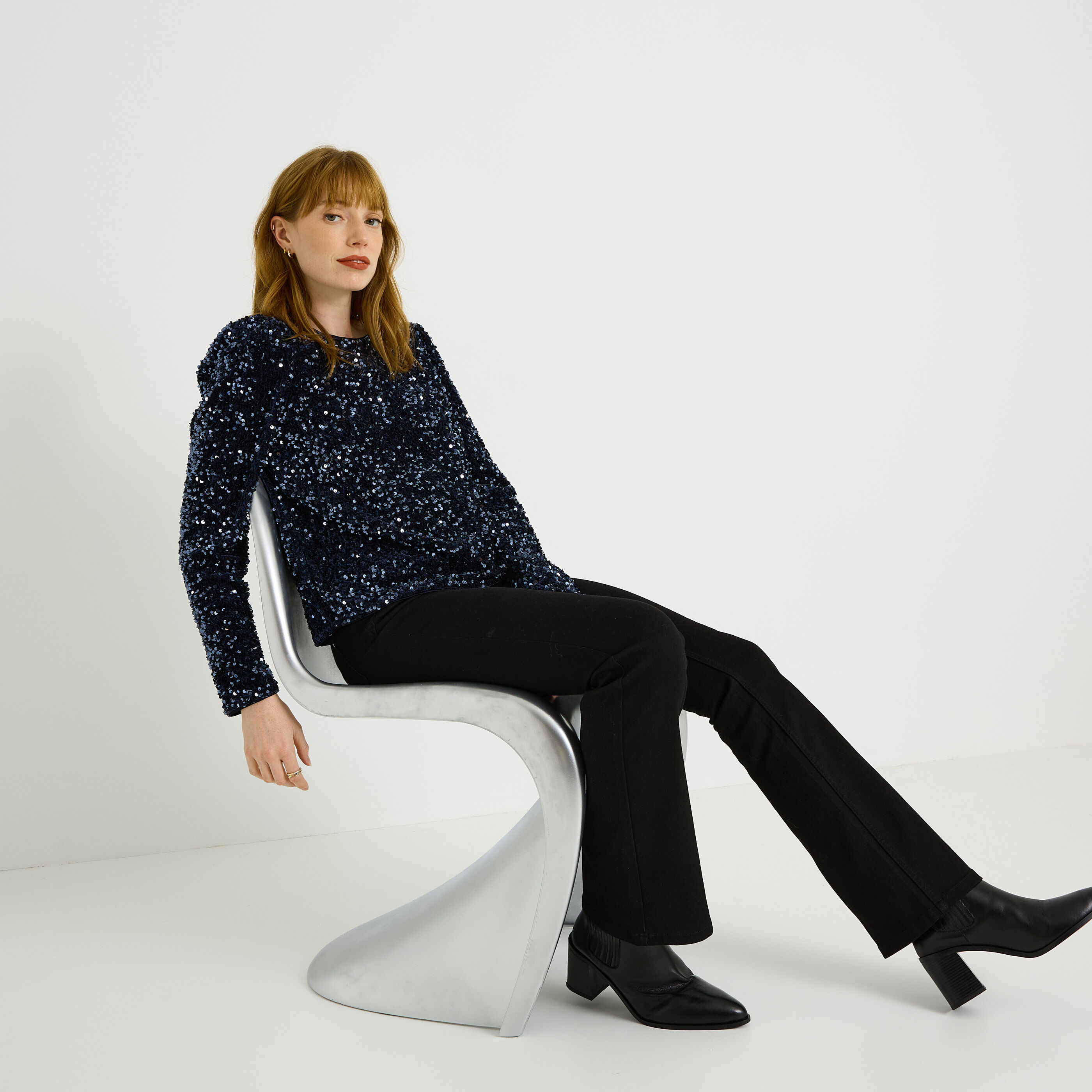 Top manches longues en sequins femme