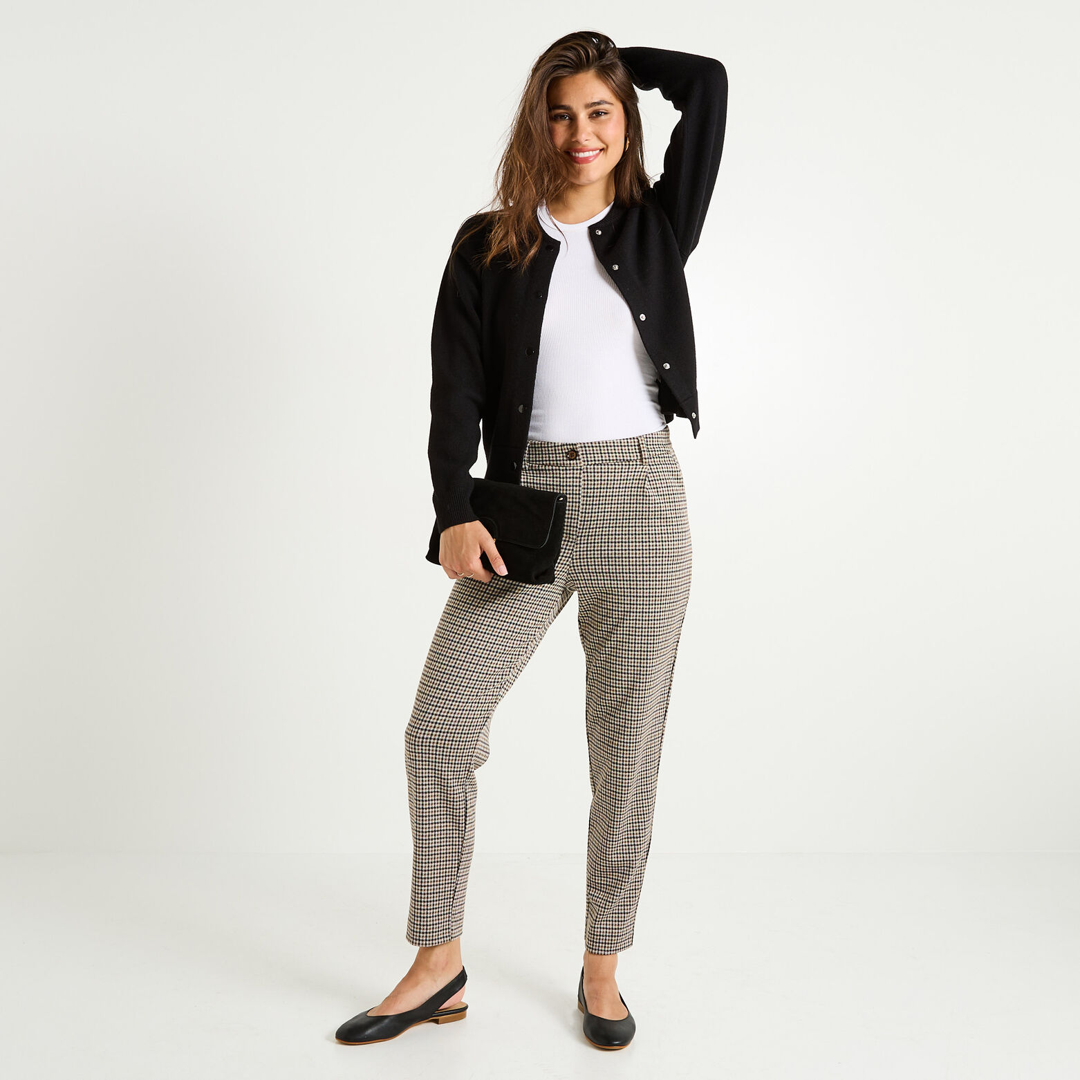 Pantalon en maille à carreaux femme