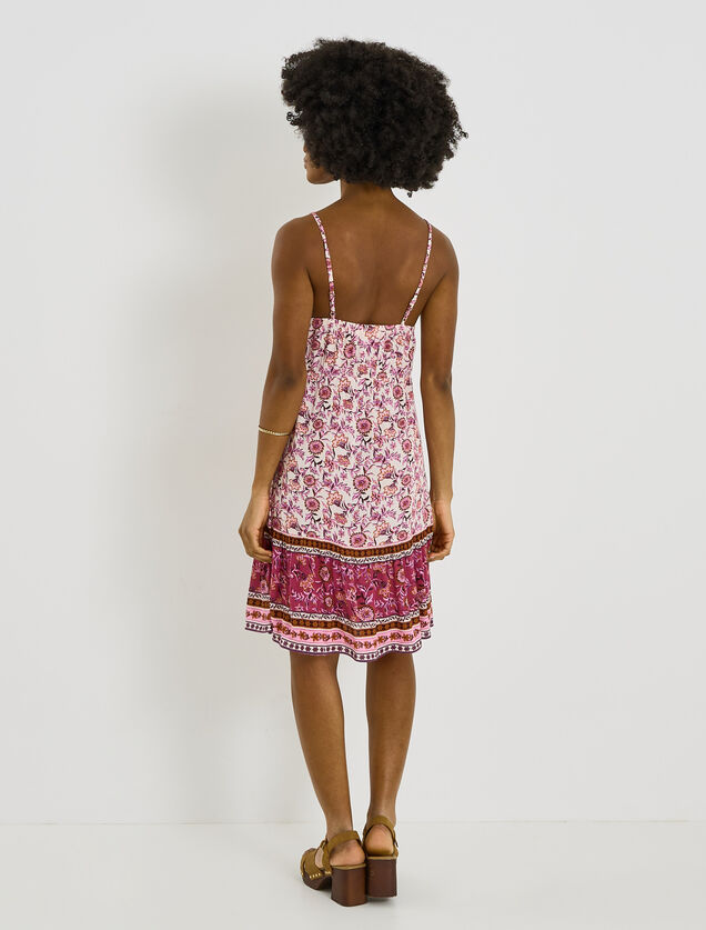 Robe courte imprim&eacute;e fines bretelles 