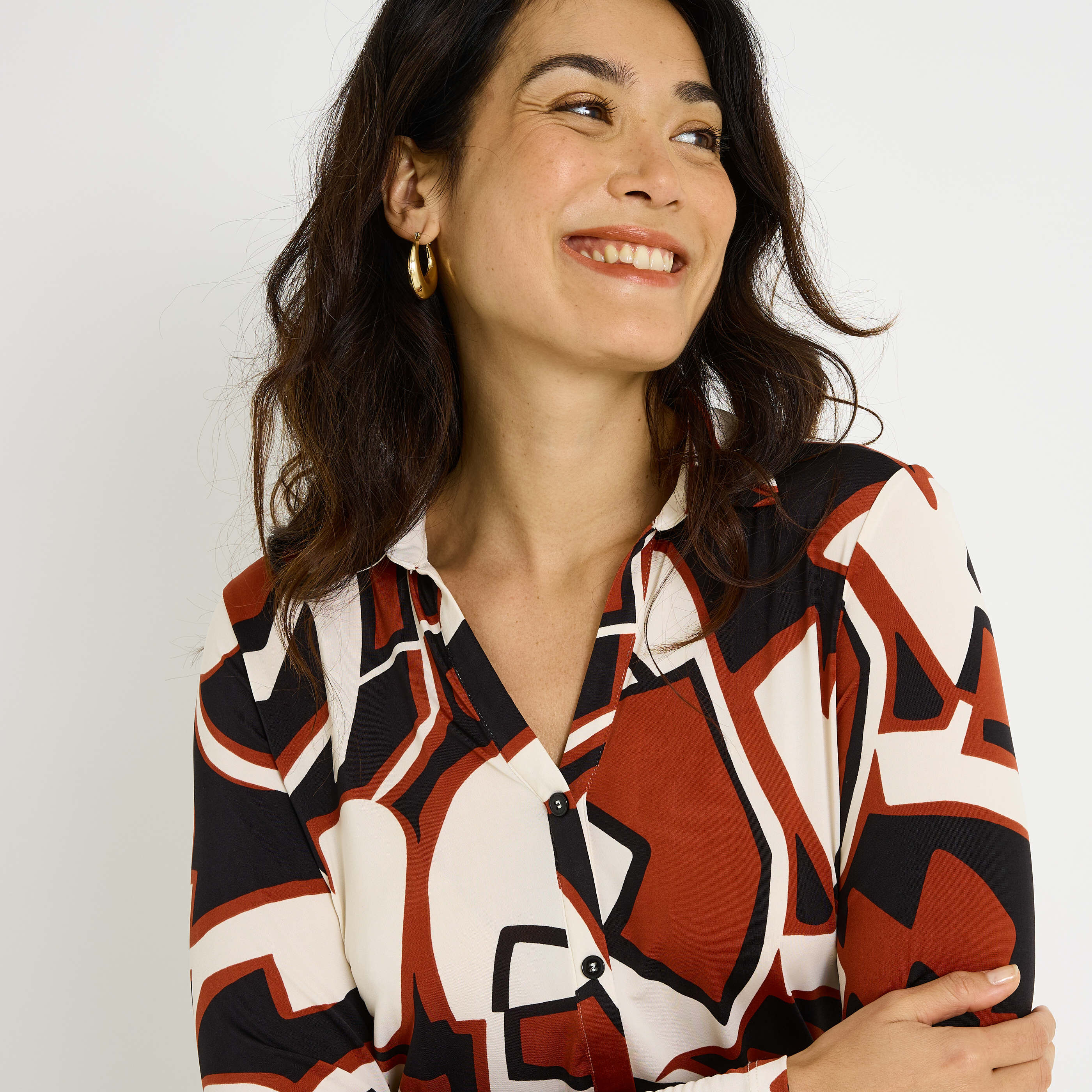 Chemise en maille imprim&eacute;e femme