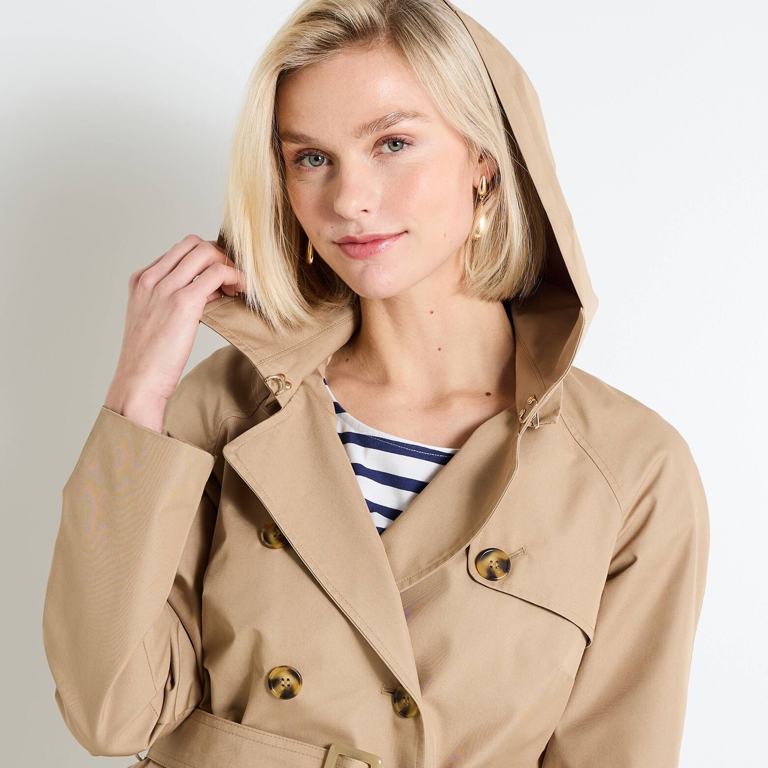 Trench à capuche amovible femme