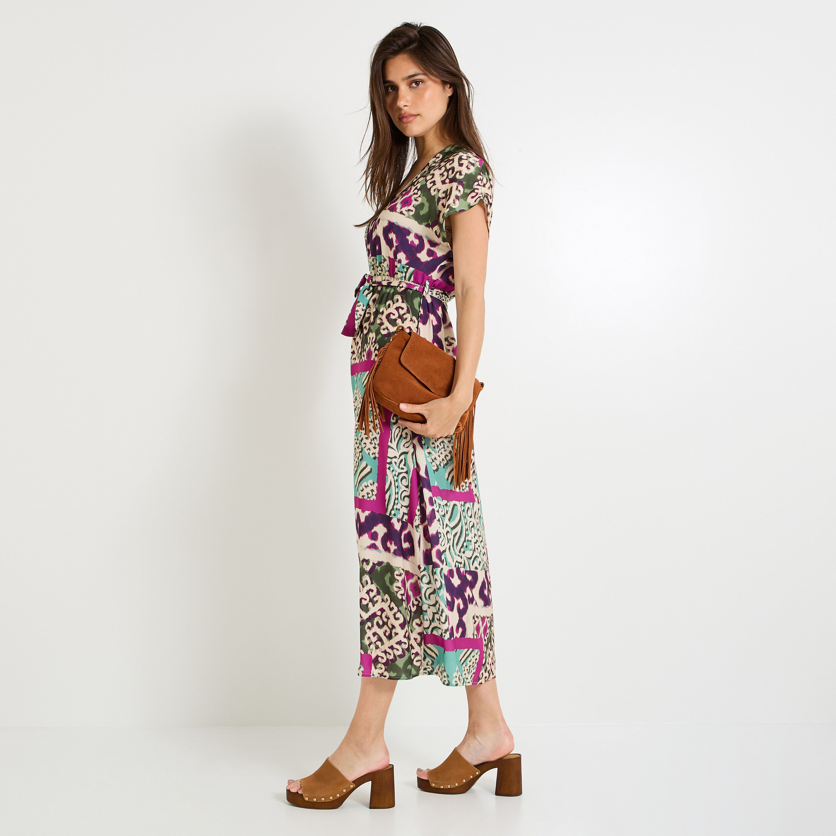 Robe longue imprim&eacute;e femme