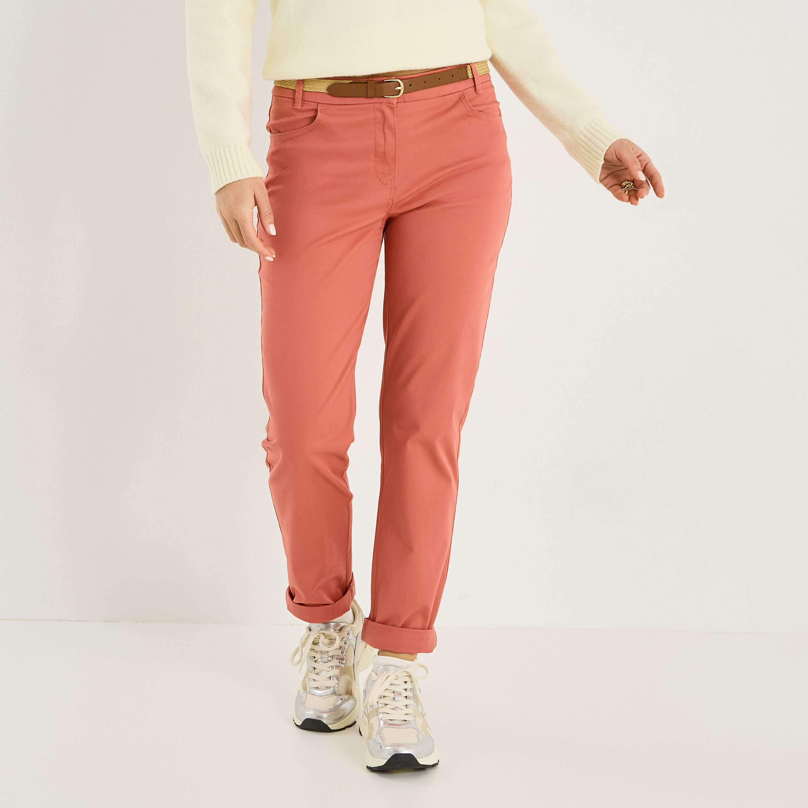 Pantalon chino uni femme