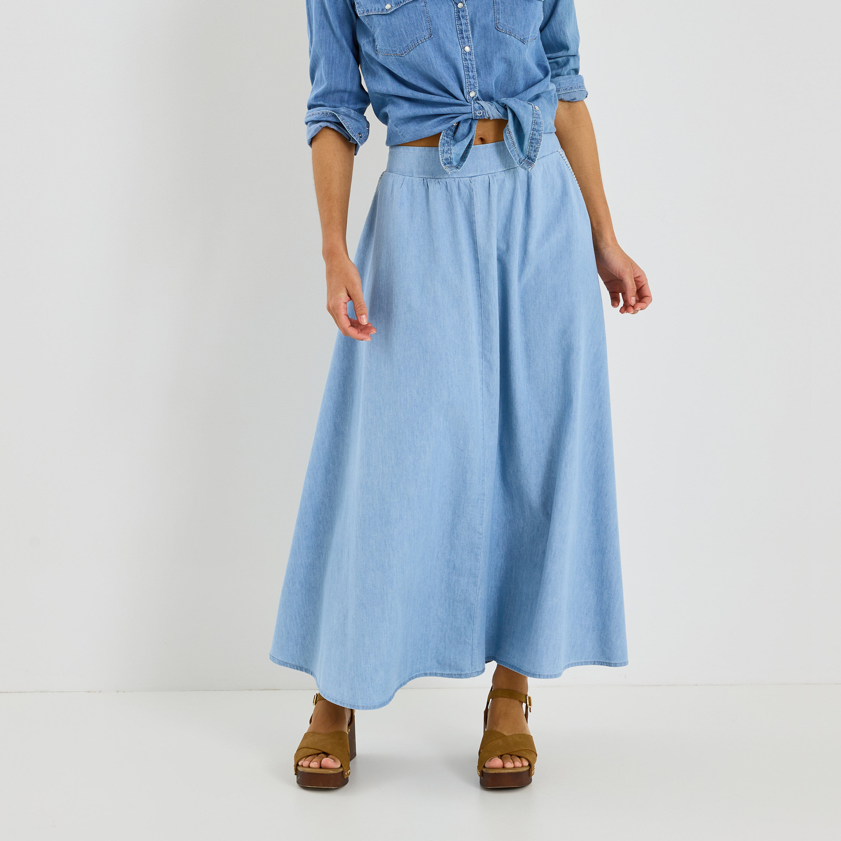 Jupe longue fluide &eacute;vas&eacute;e