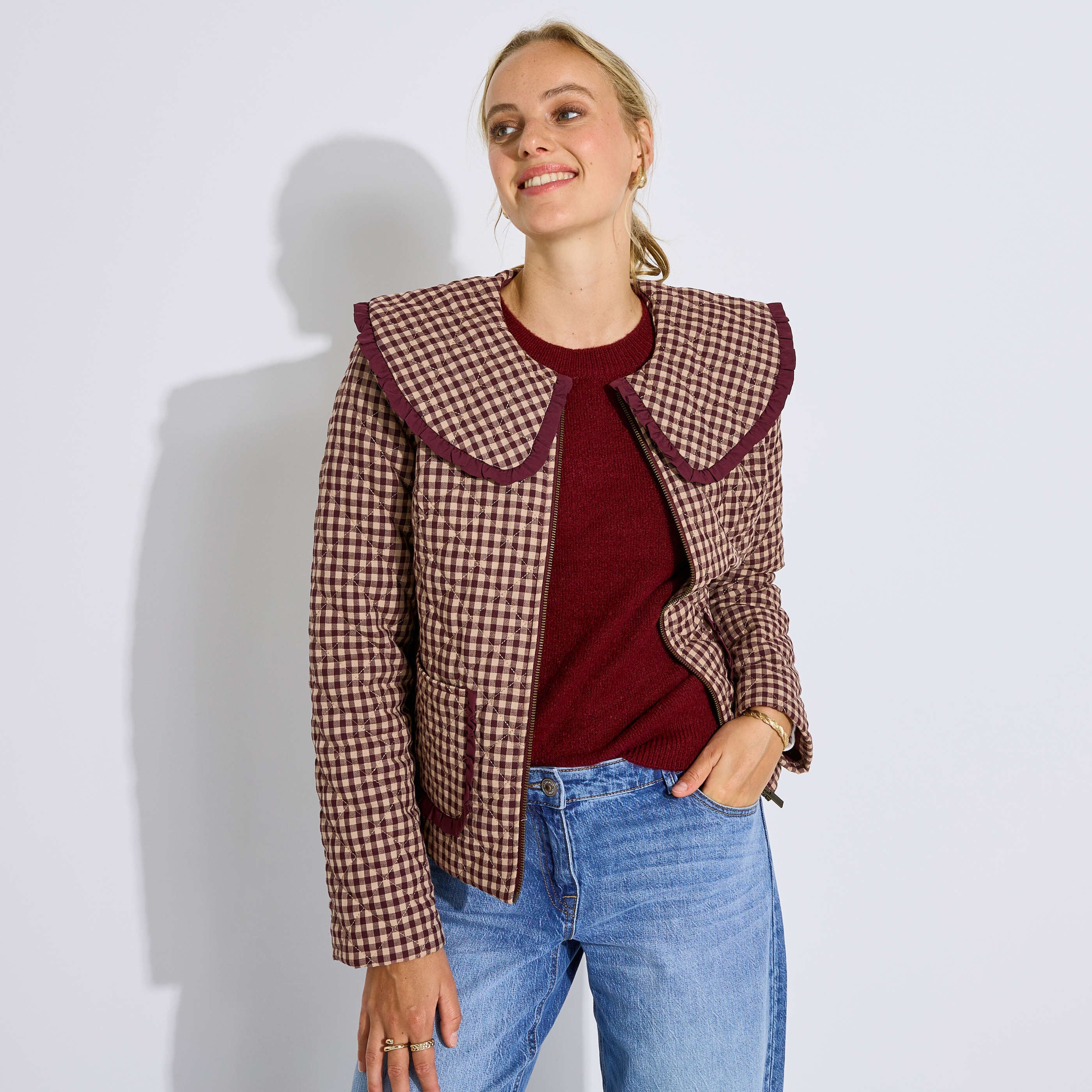 Veste mi-saison vichy col Claudine femme