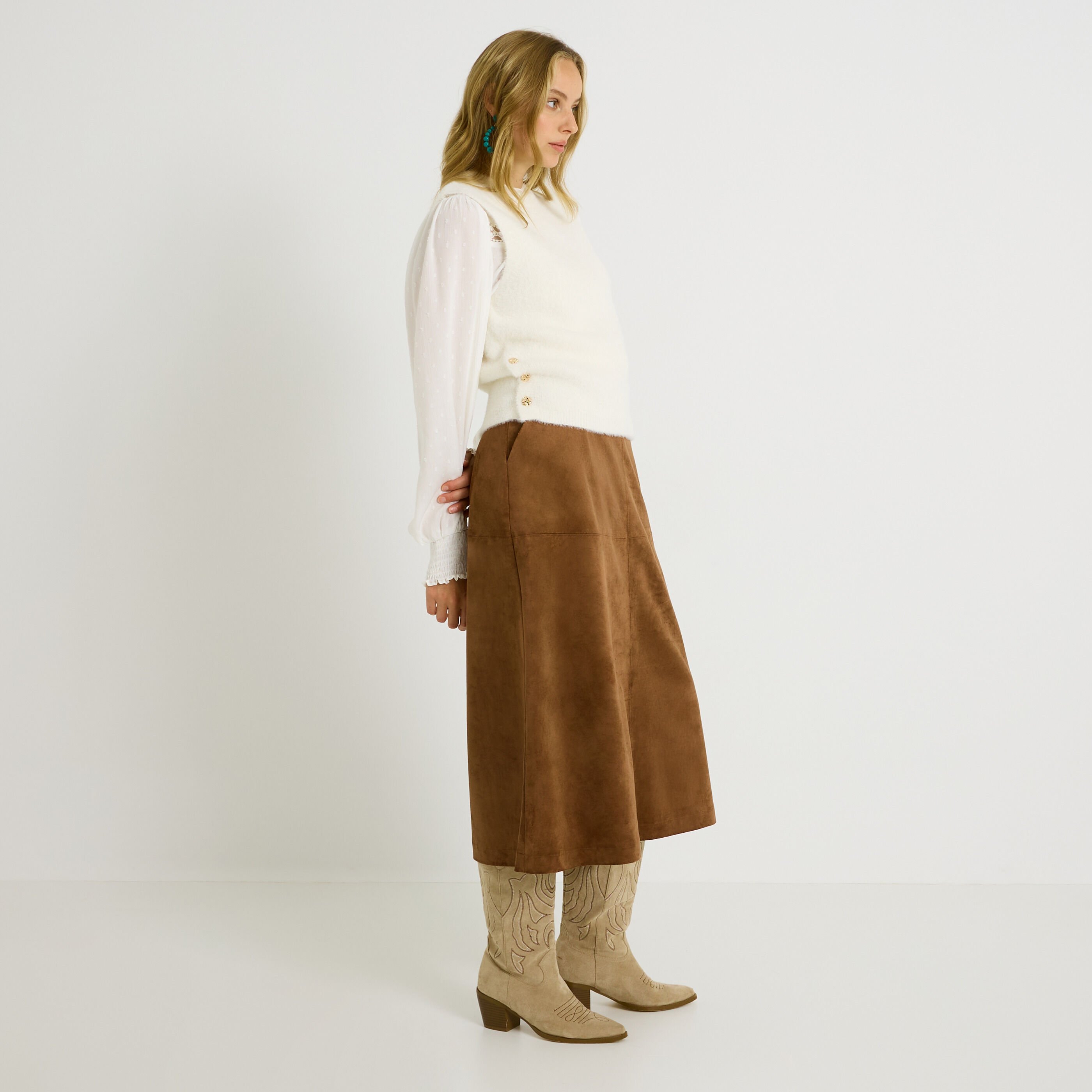 Pull fluffy sans manches femme