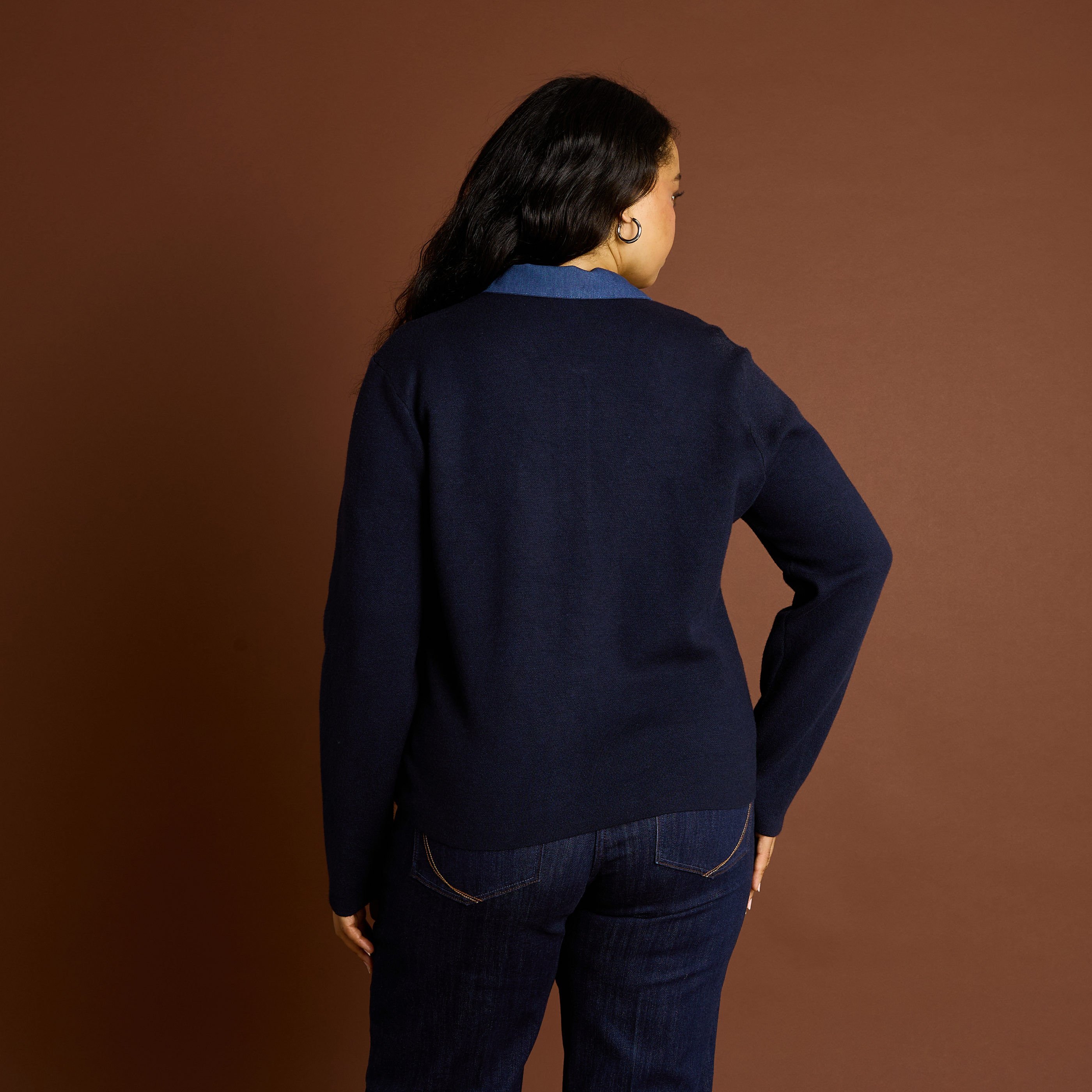 Gilet d&eacute;tail denim col chemise femme