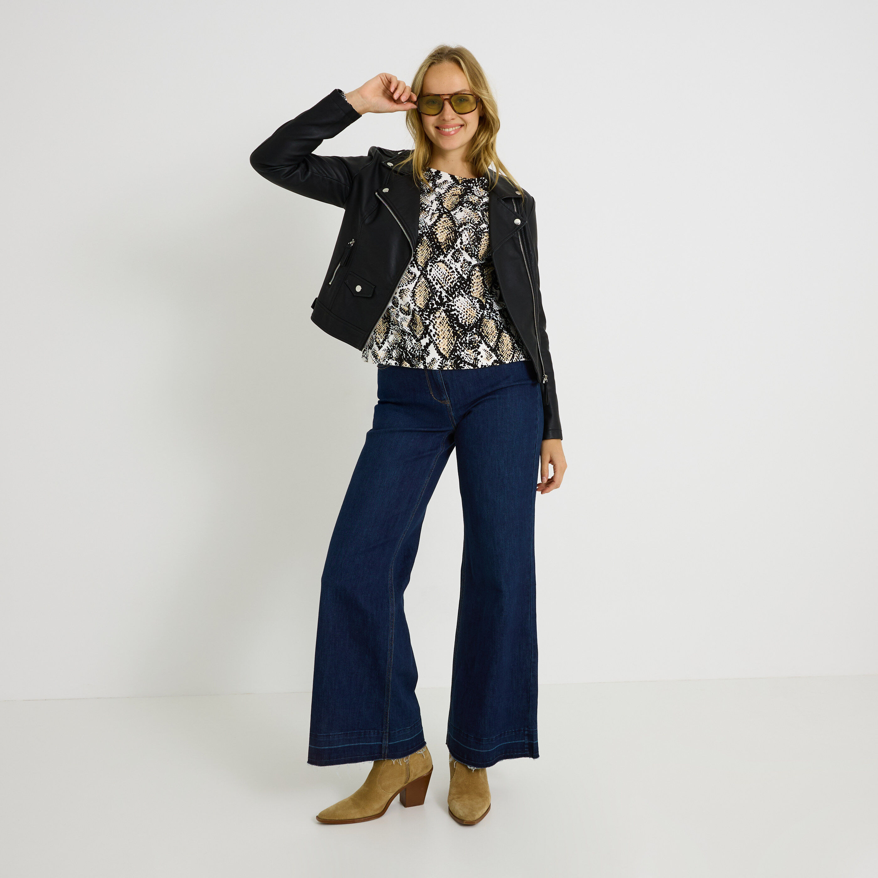 Pull col rond imprim&eacute; animal femme