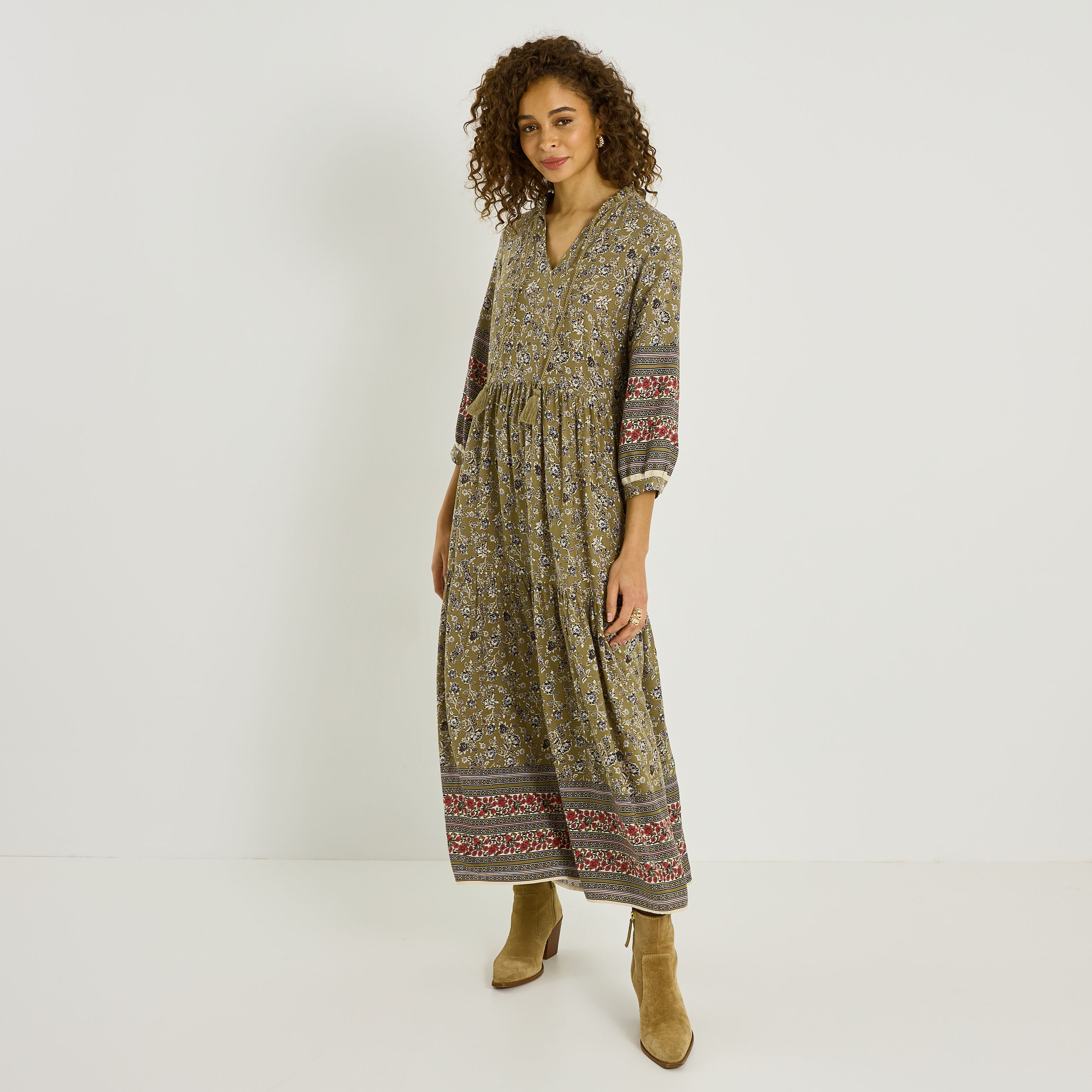 Robe boh&egrave;me longue imprim&eacute; floral