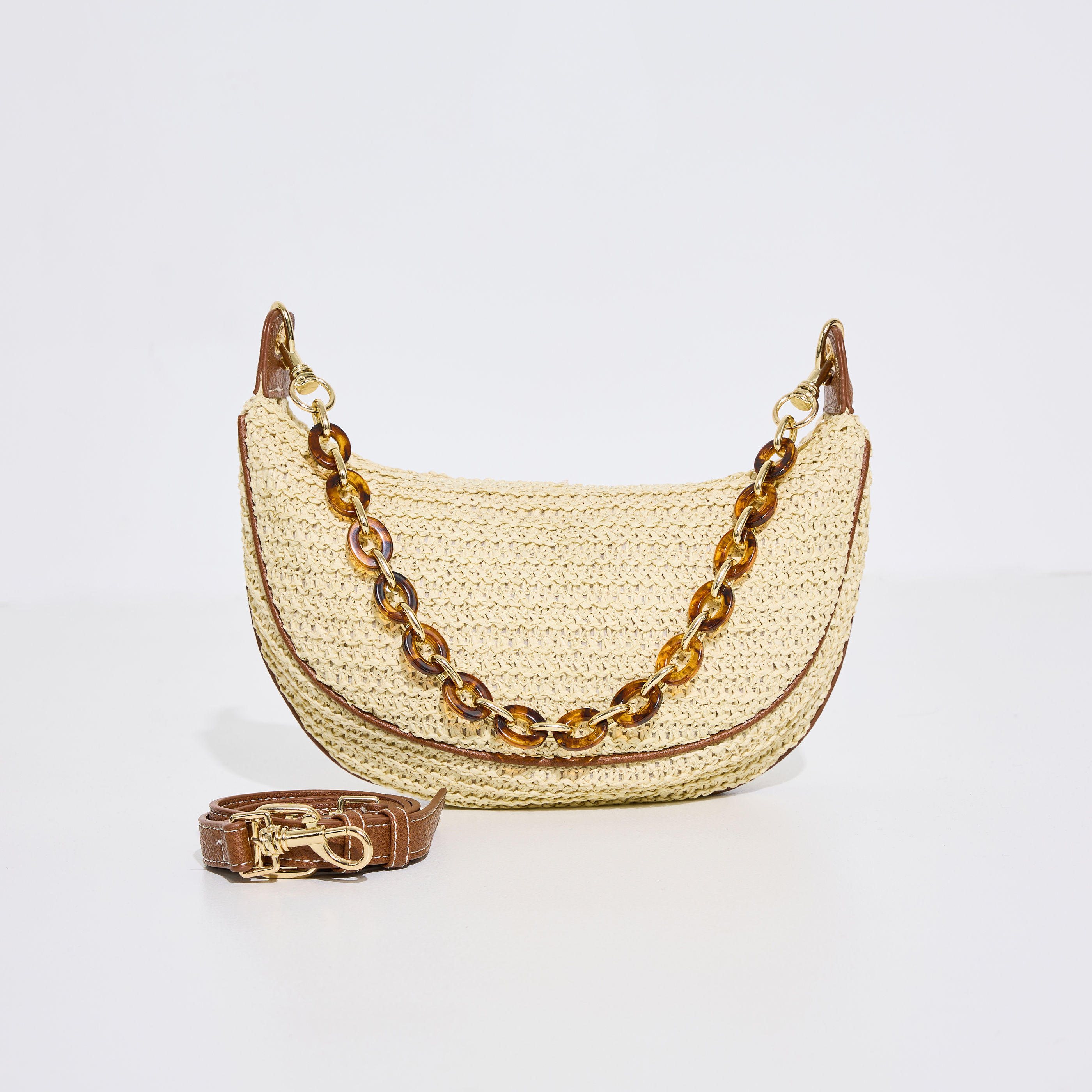 Sac forme demi-lune aspect paille femme