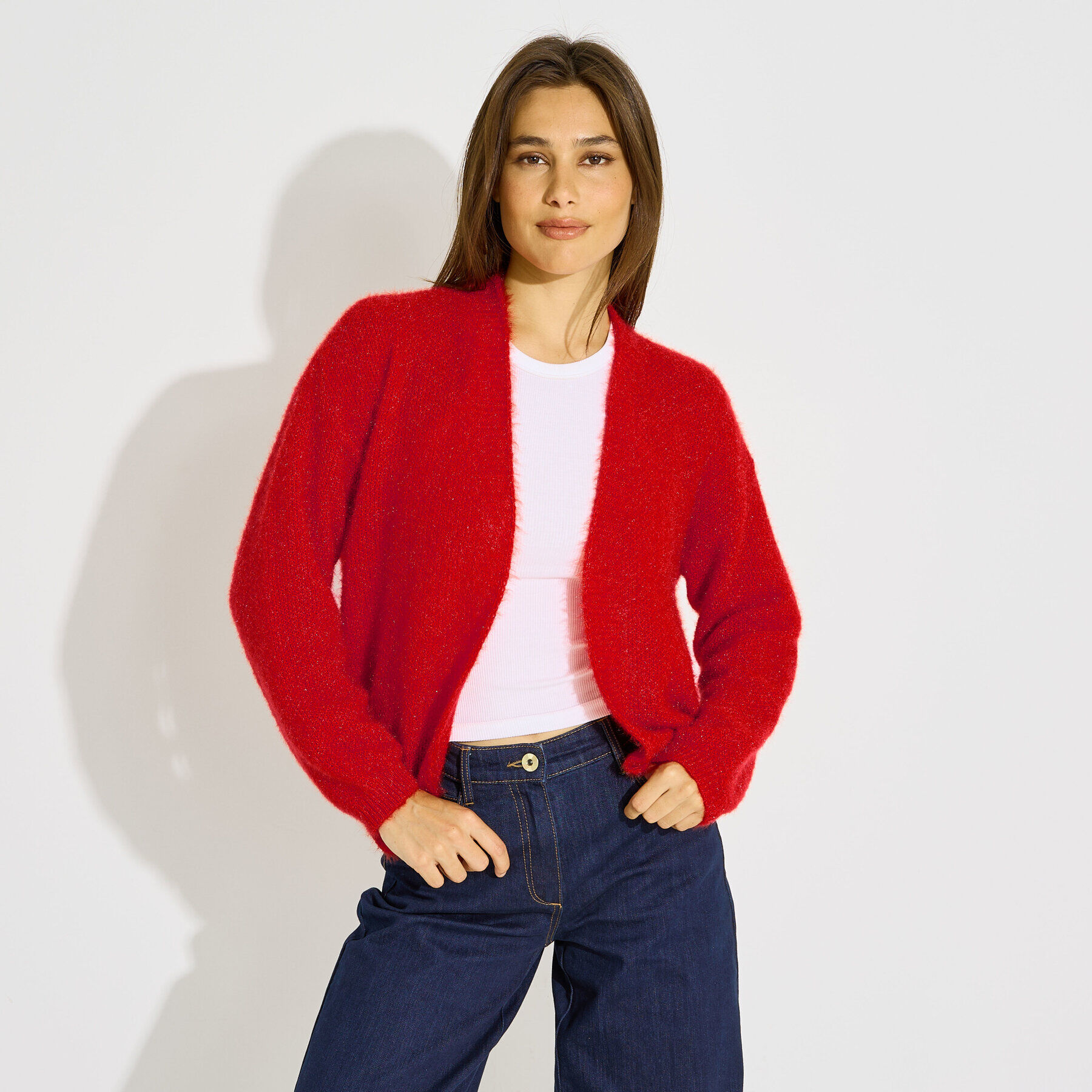 Gilet fluffy ouvert femme