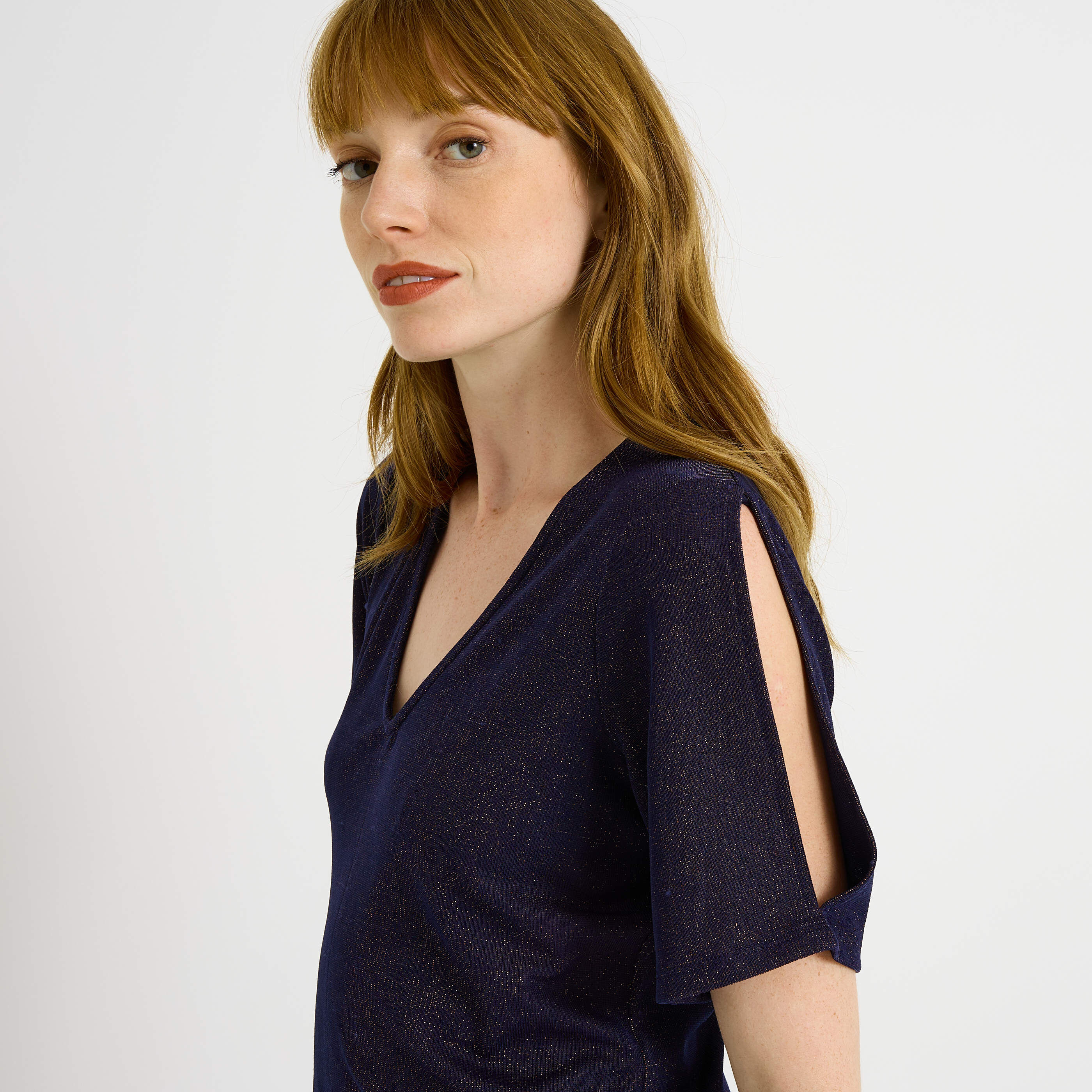 Robe fluide en maille &agrave; paillettes