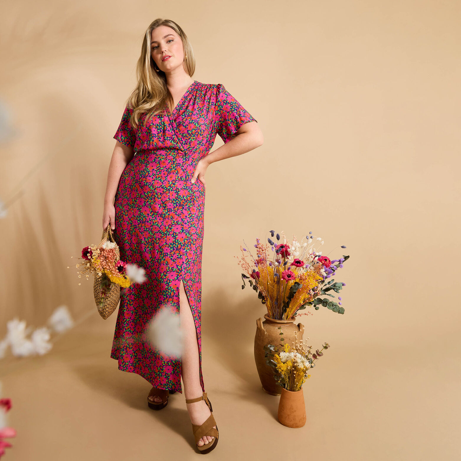 Robe longue imprimée femme FUCHSIA Graindemalice