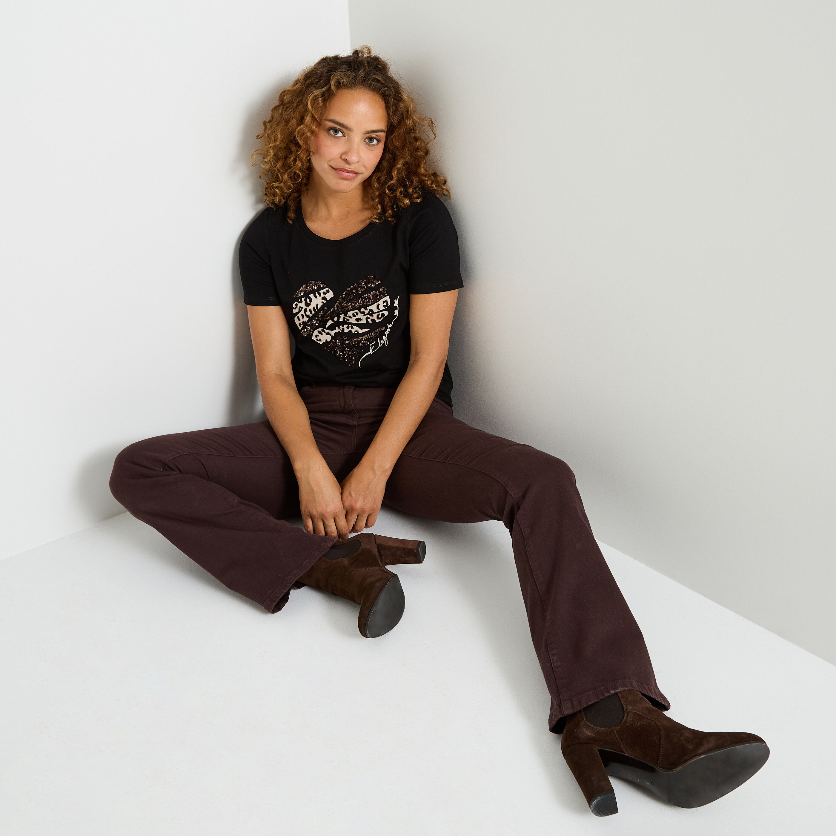 T-shirt c&oelig;ur imprim&eacute; l&eacute;opard femme