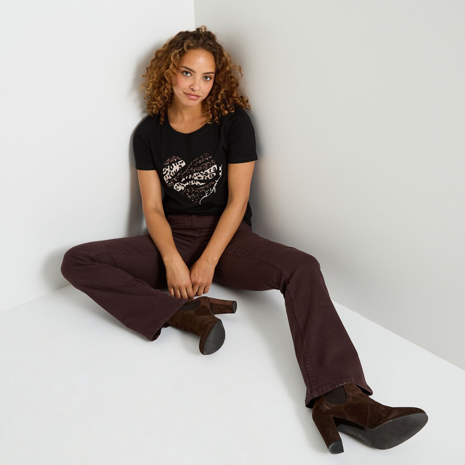 T-shirt cœur imprimé léopard femme