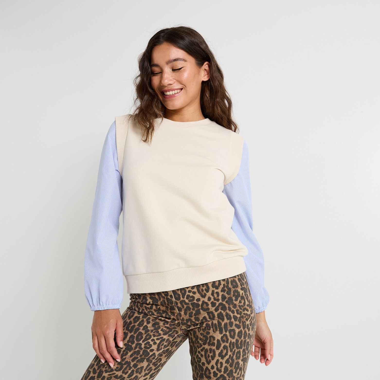 Sweat manches longues 2 en 1 femme