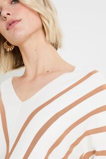 Pull col V à rayures femme