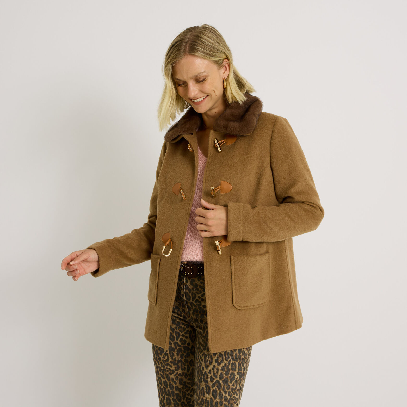 Manteau mi-long col amovible femme - Main Image