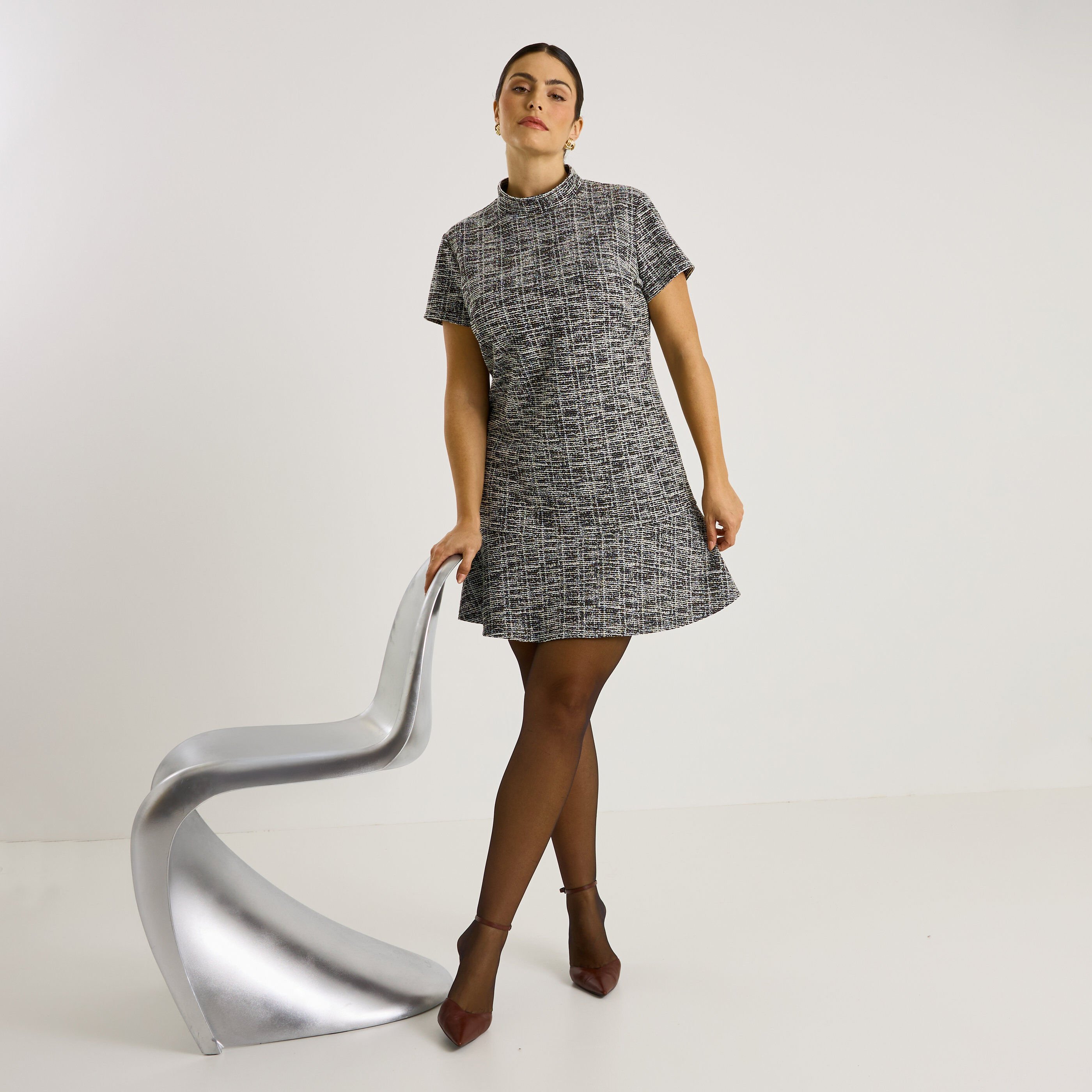 Robe courte &agrave; carreaux femme