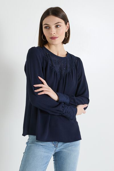 Blouse détails broderie femme
