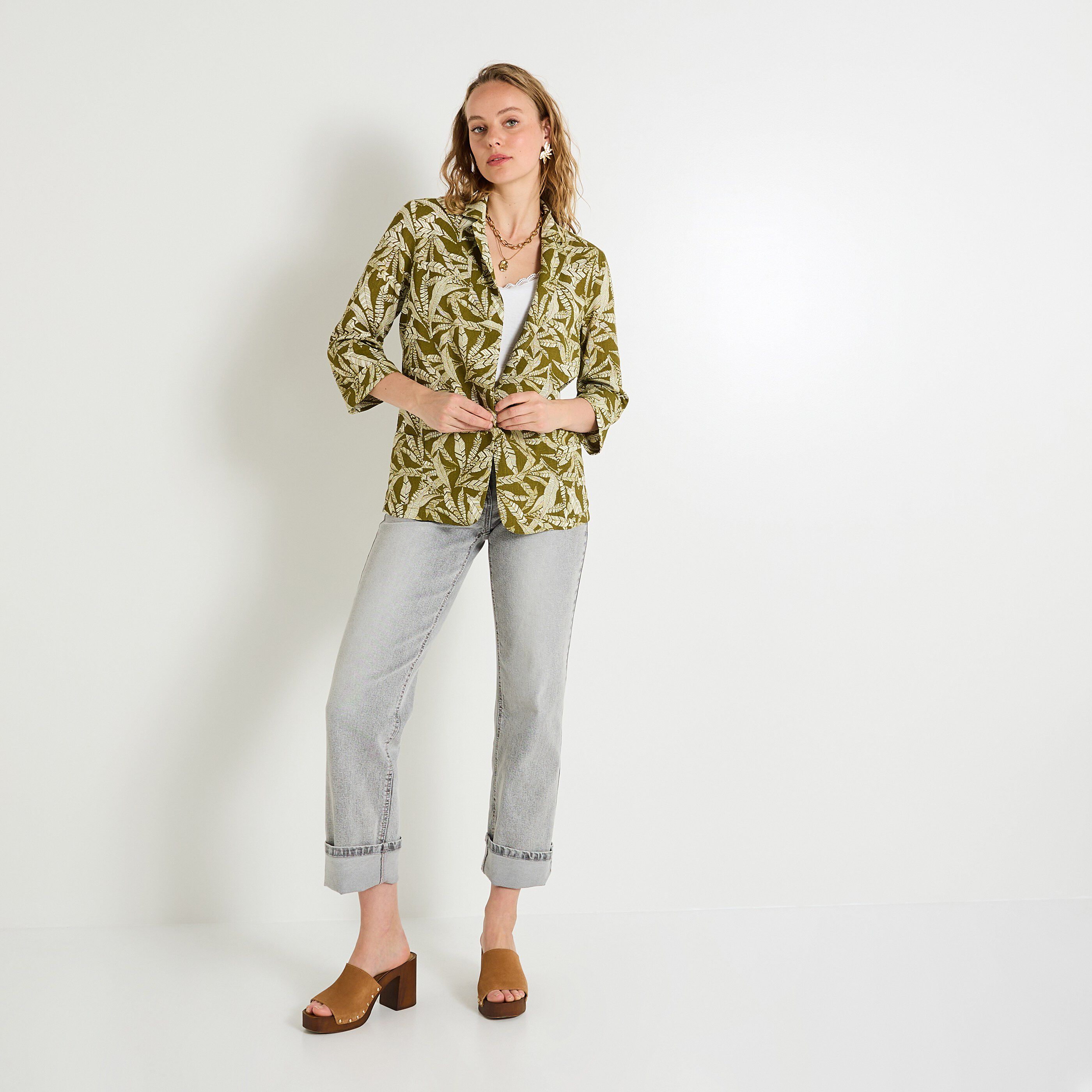 Blazer imprim&eacute; m&eacute;lange lin femme