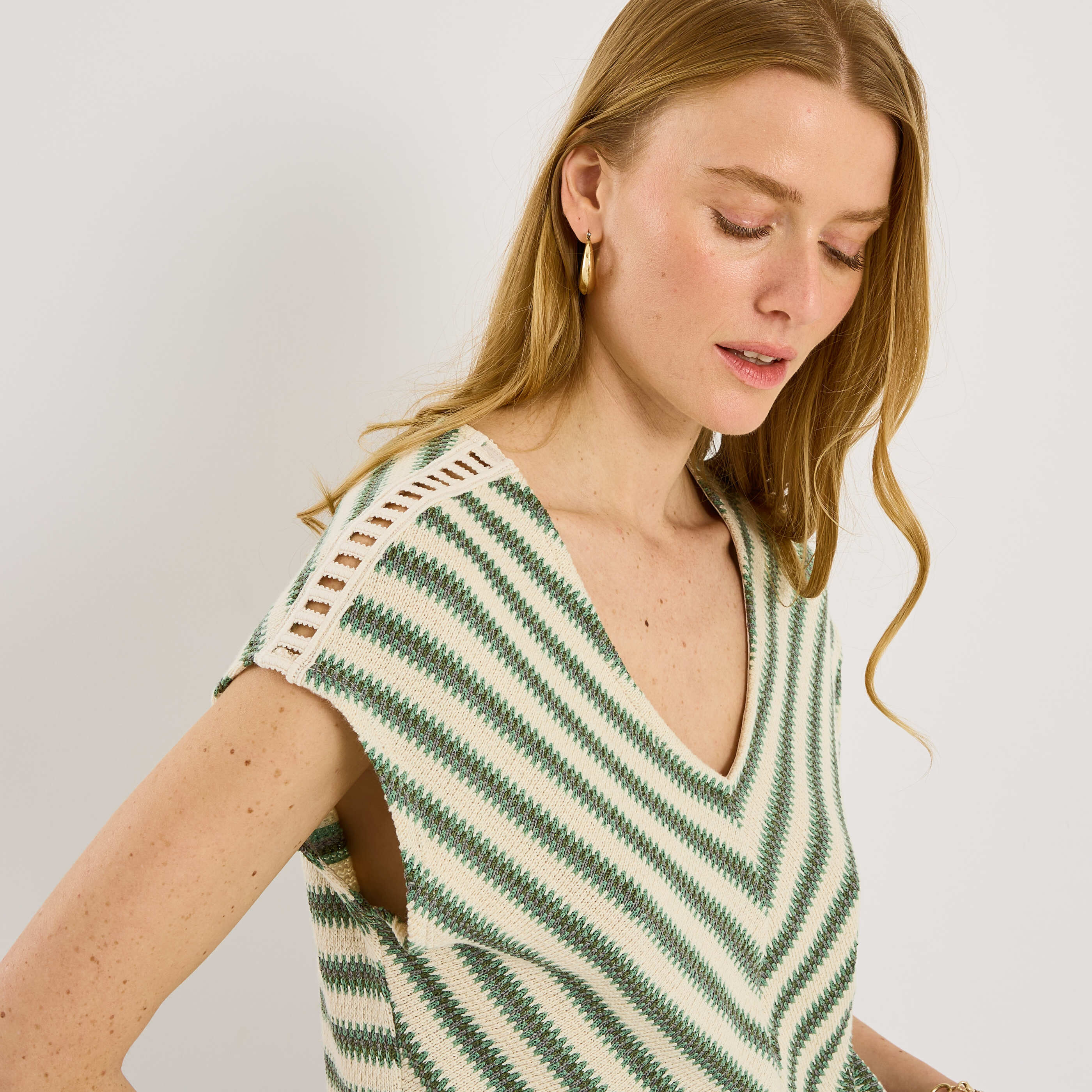 T-shirt en maille &agrave; rayures femme