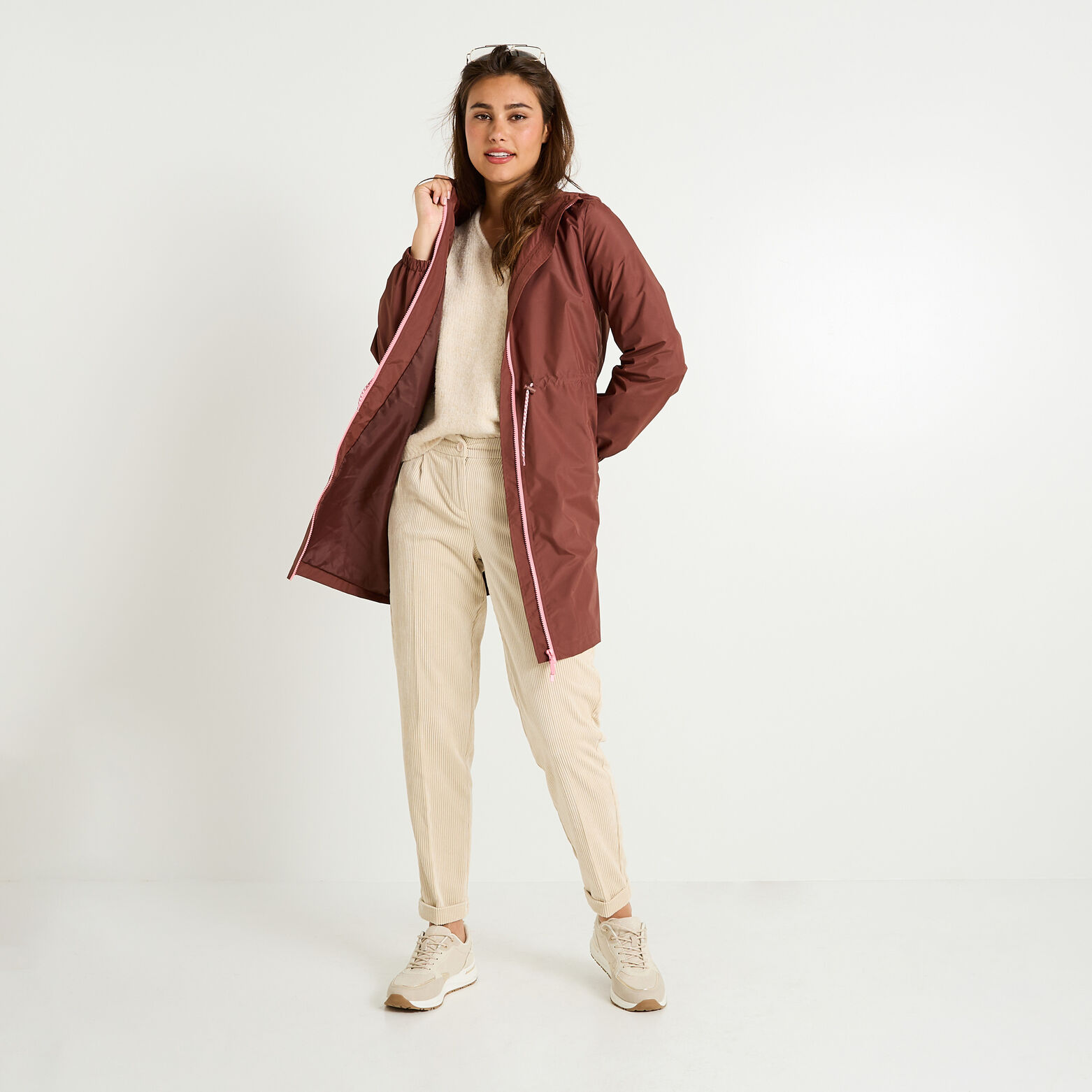 Imperméable long à capuche femme