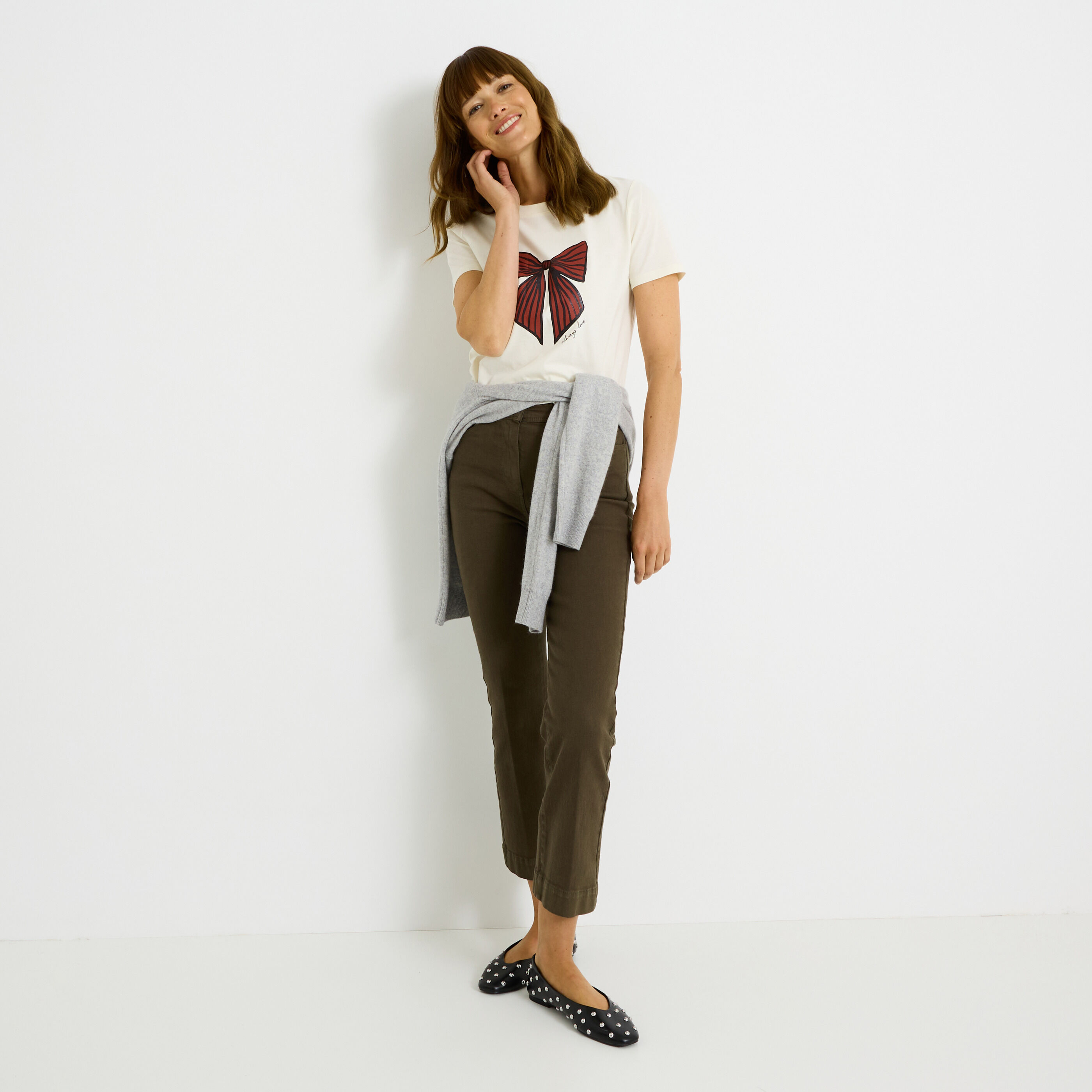 T-shirt col rond imprim&eacute; n&oelig;ud femme