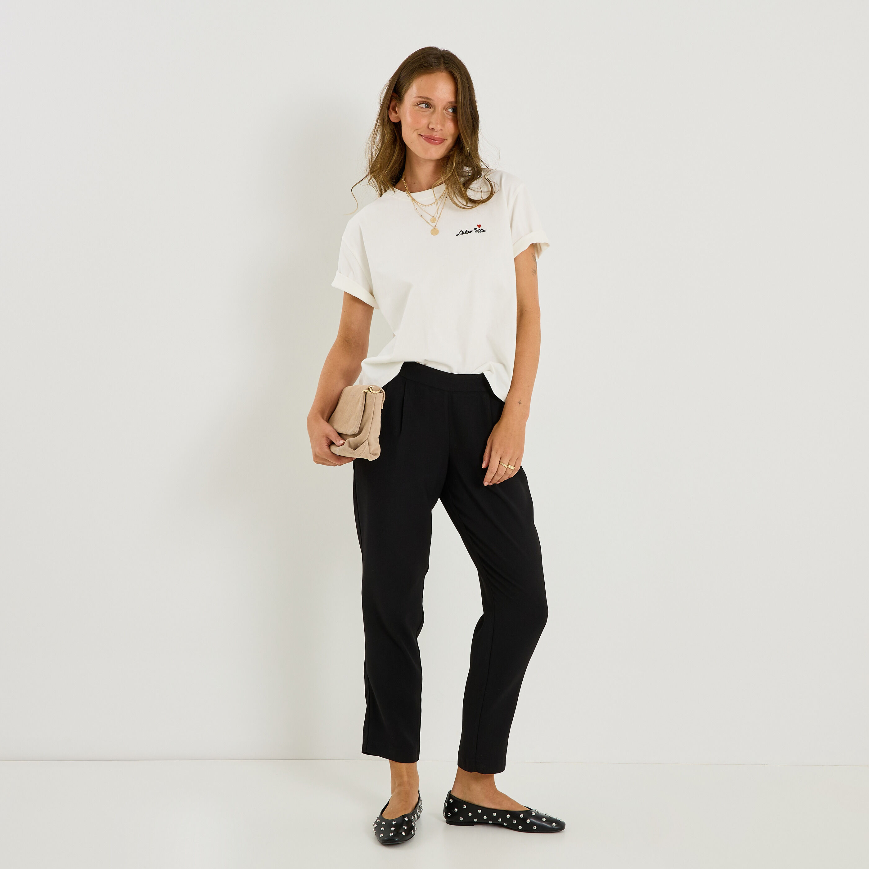 Pantalon fluide taille &eacute;lastiqu&eacute;e femme