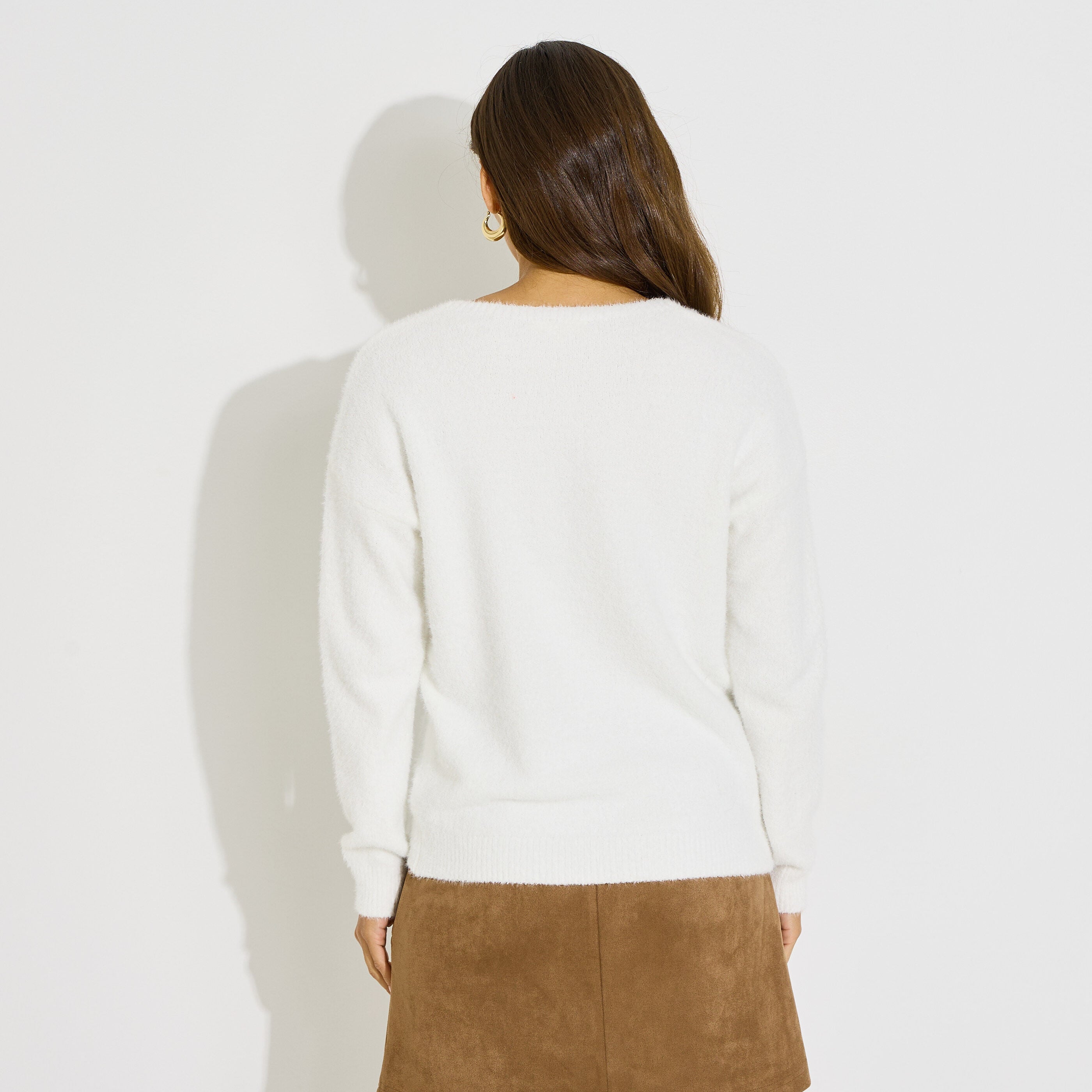 Pull doux manches longues col V femme