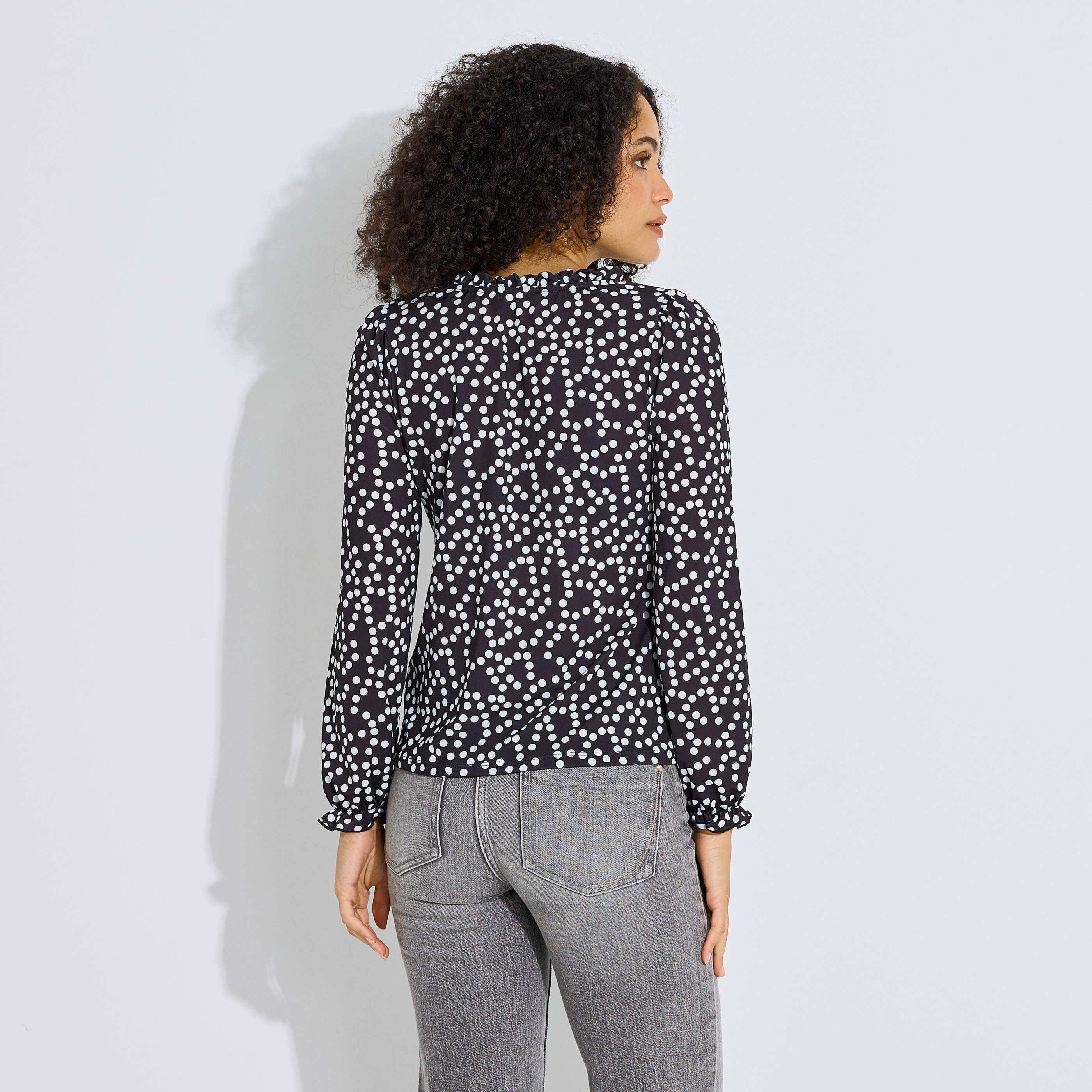 Blouse fluide imprim&eacute;e &agrave; pois femme