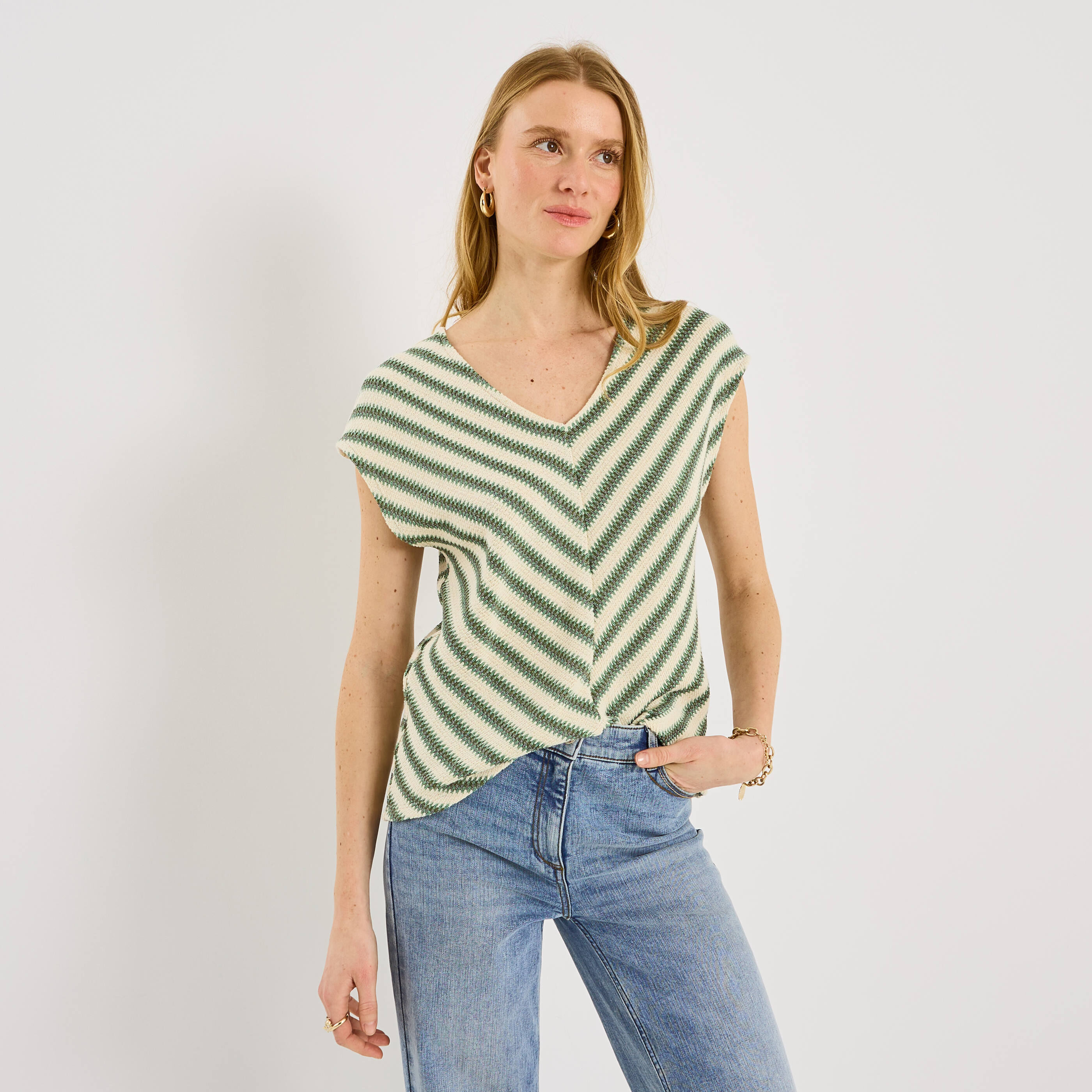 T-shirt en maille &agrave; rayures femme