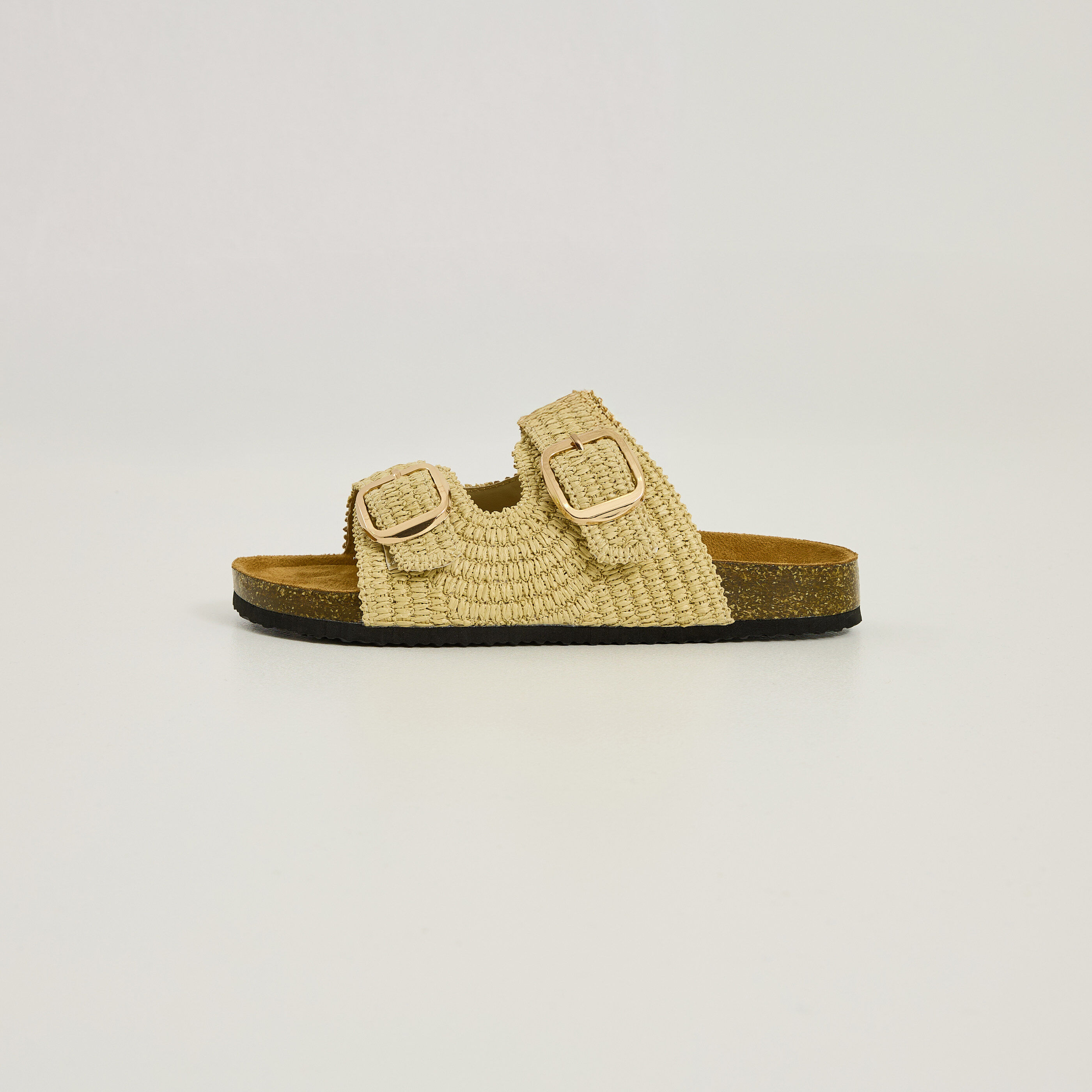 Mules plates imitation paille femme