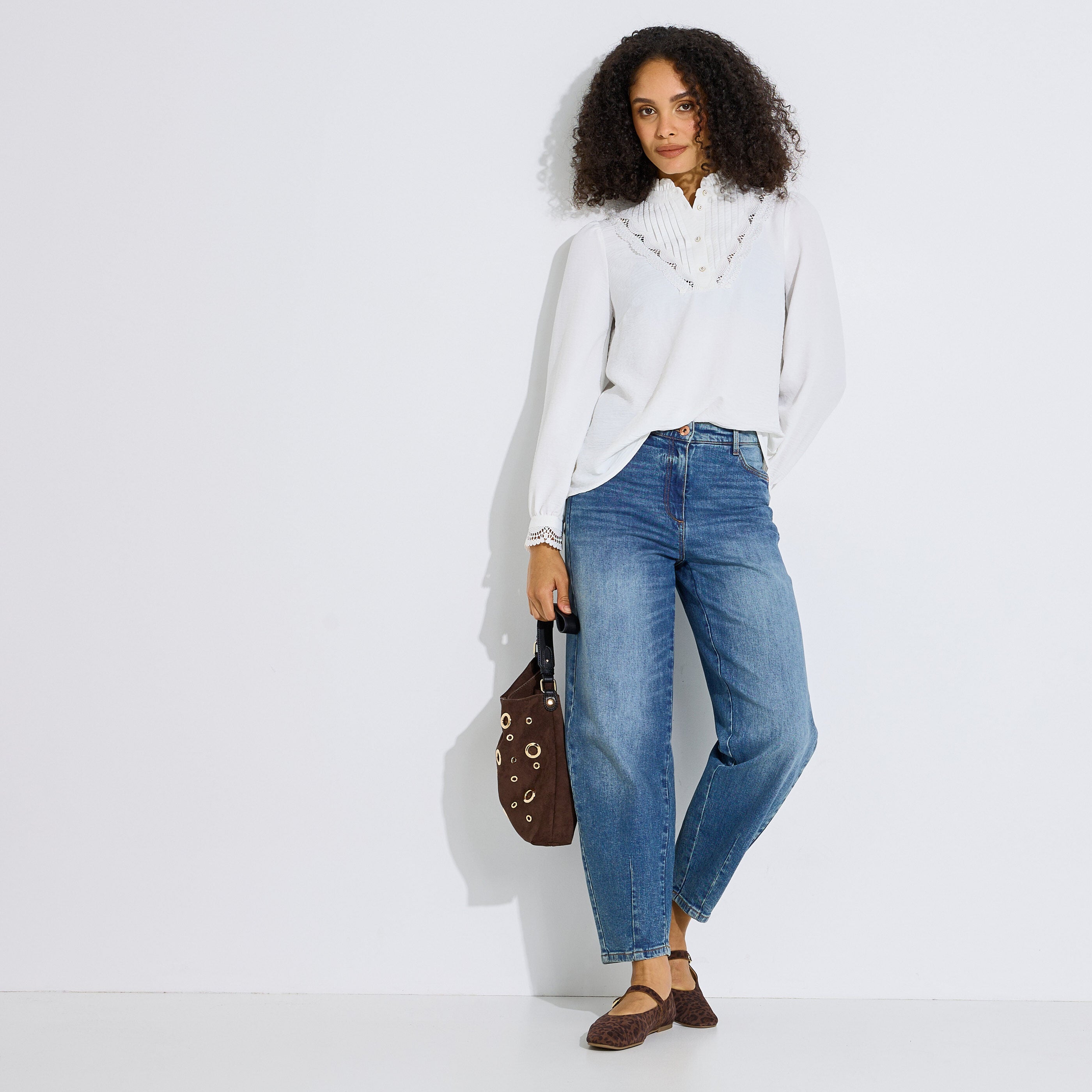 Blouse col montant pliss&eacute; femme