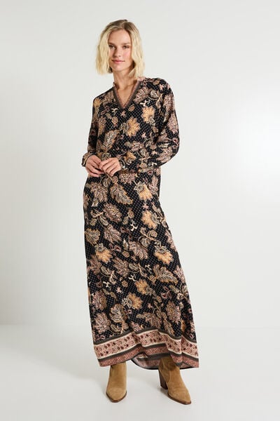 Robe longue imprimé fleuri à col V
