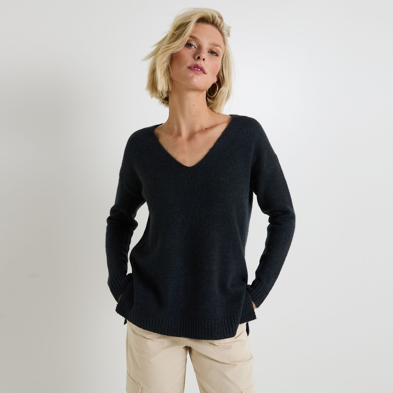 Pull col V femme