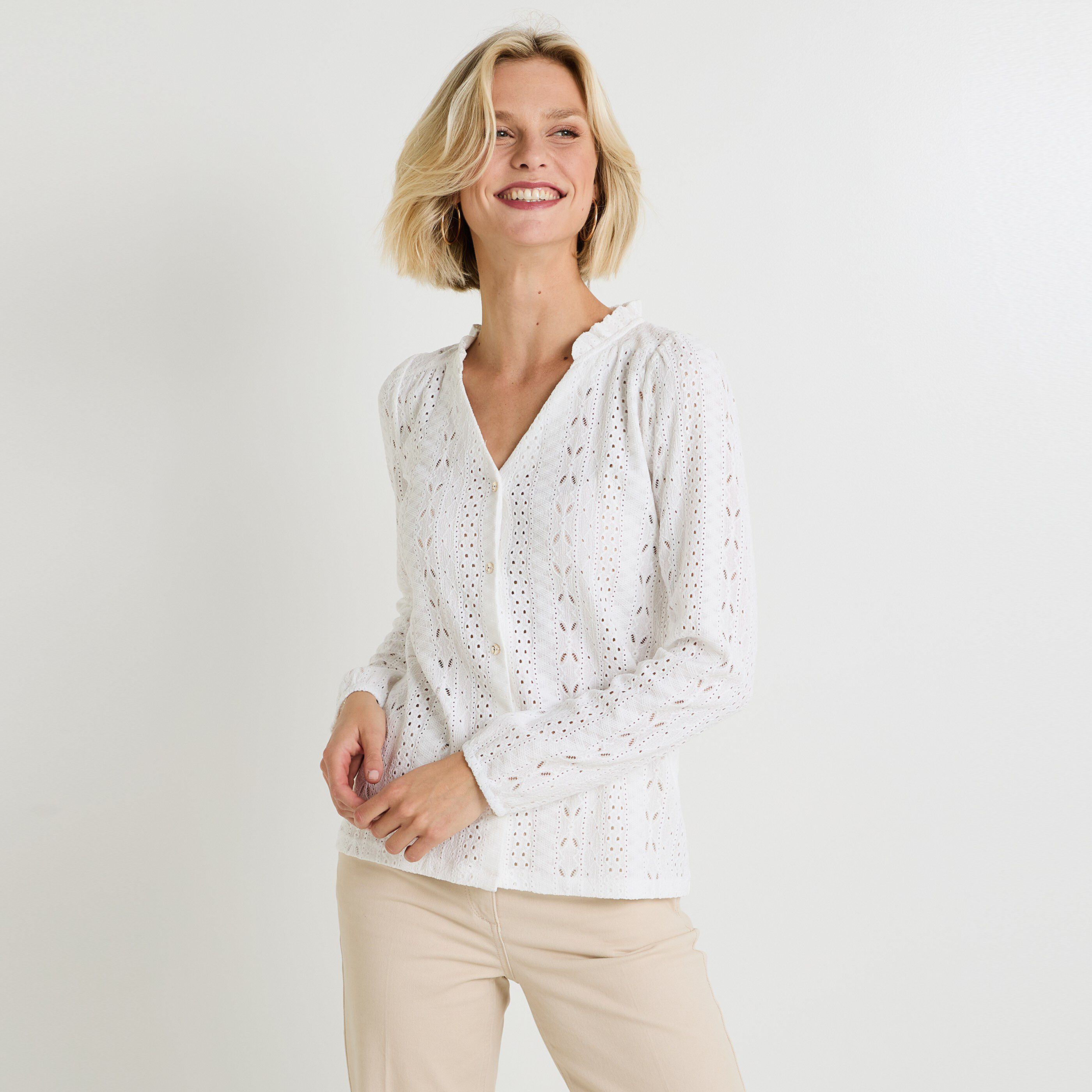 Chemisier col V femme ECRU Graindemalice