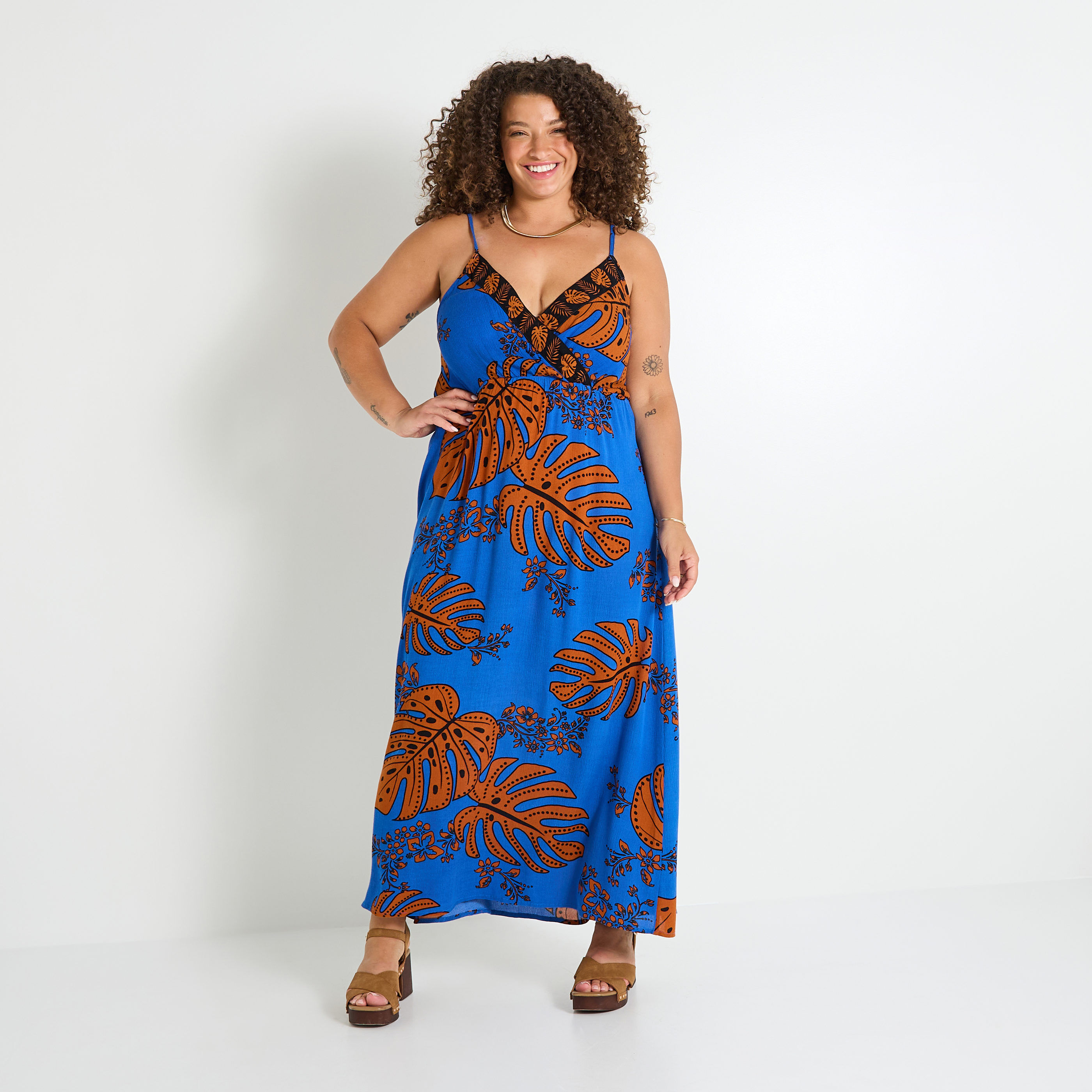 Robe longue imprim&eacute;e femme