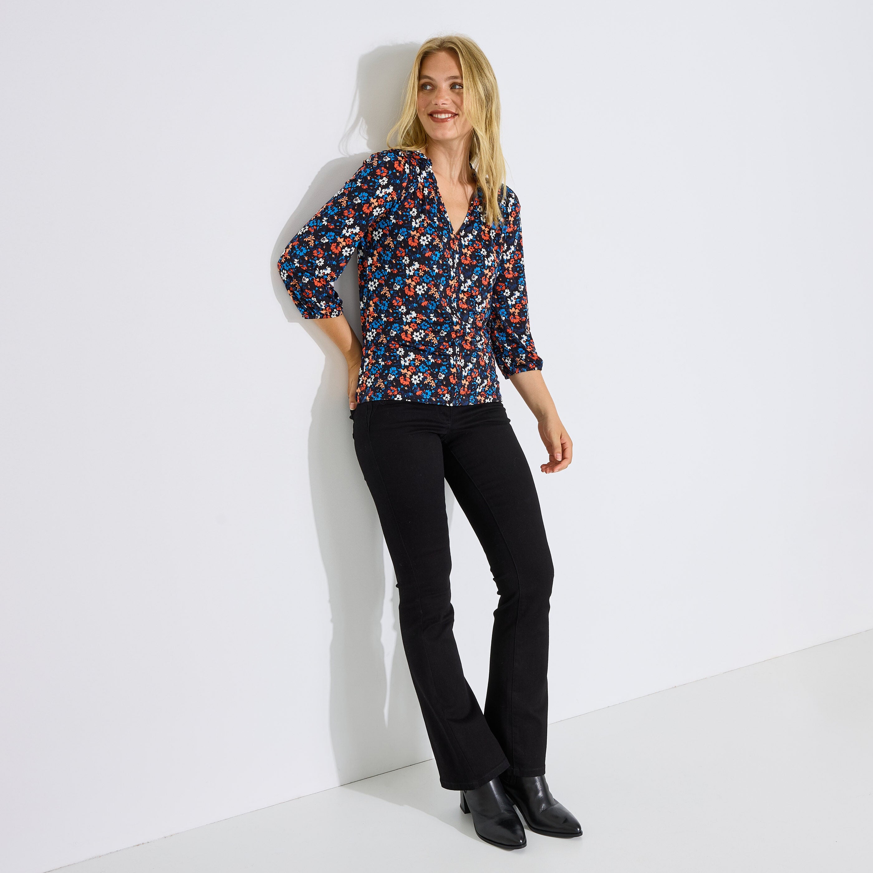 Blouse maille fluide imprim&eacute;e femme